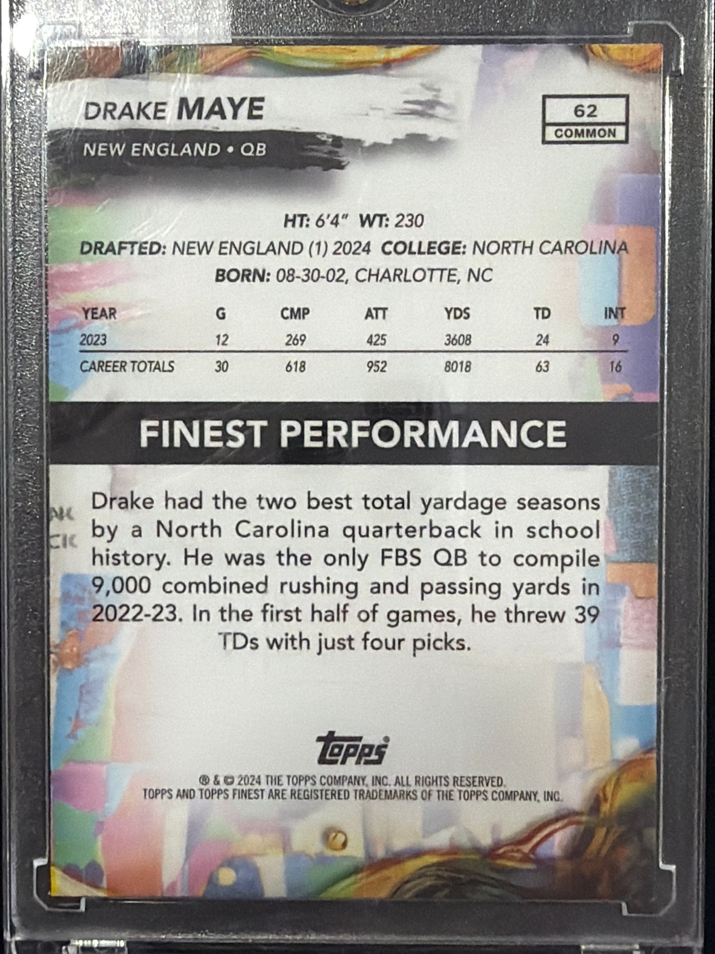 2024 Topps Finest Drake Maye #62 RC