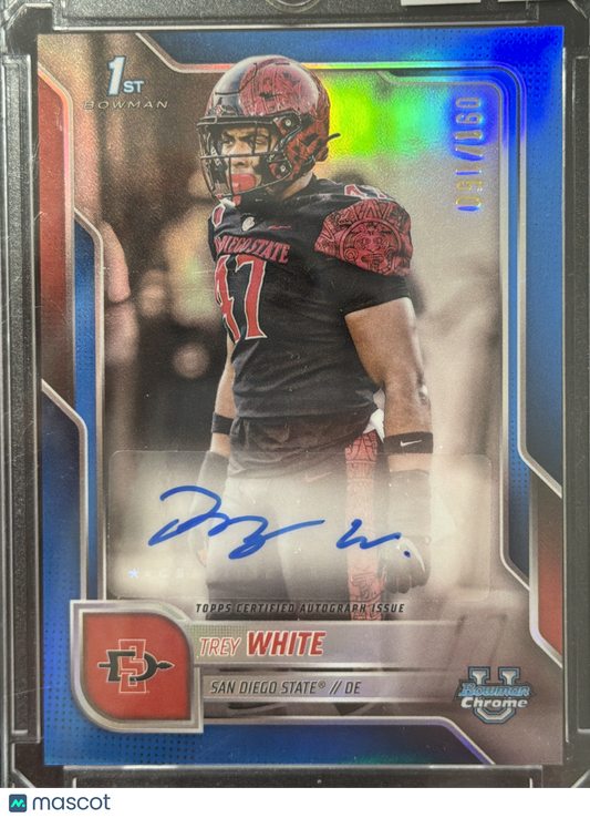2025 Bowman University Chrome Football Trey White #BCA-TWH Blue Refractor