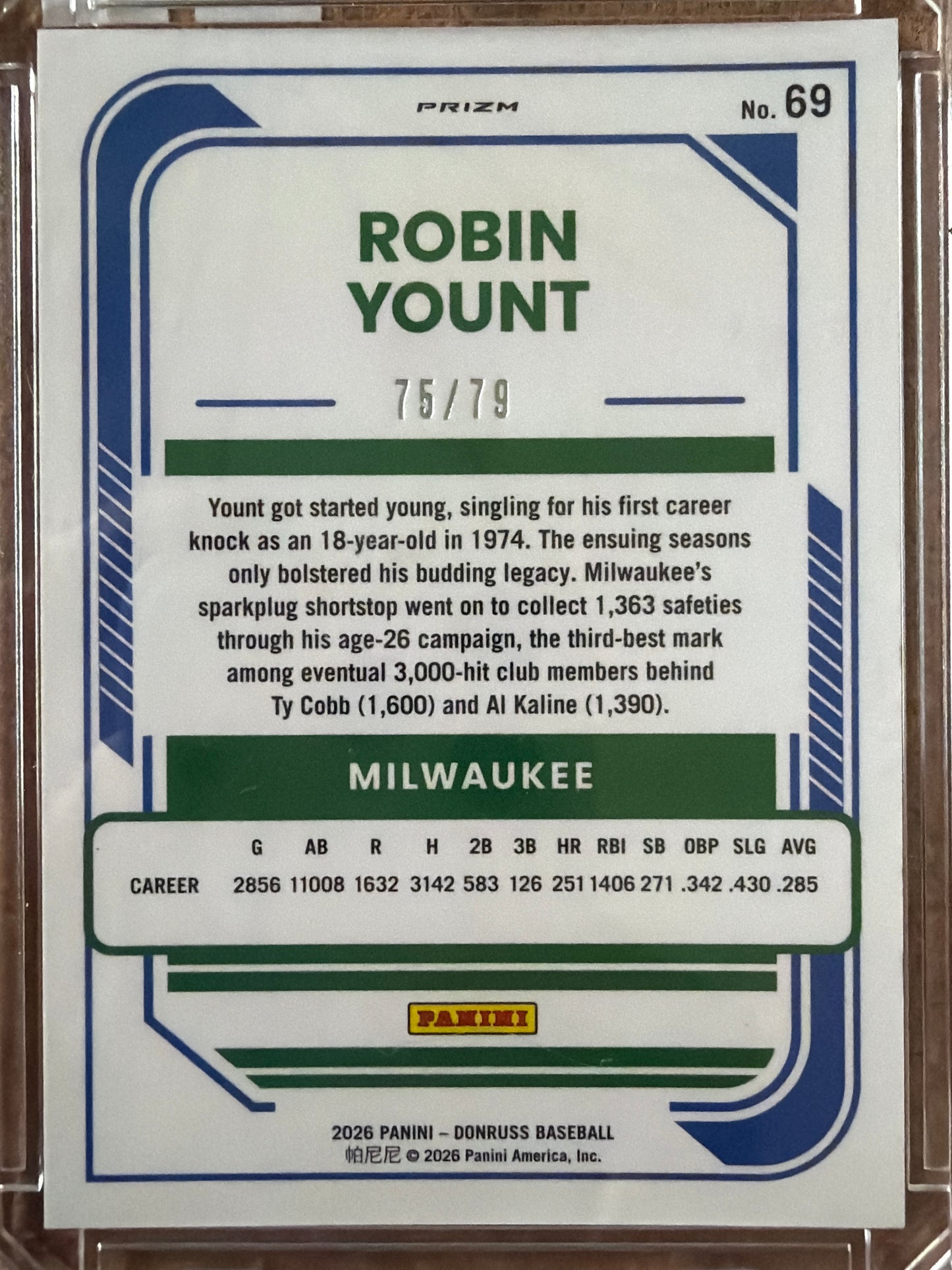 2026 Panini Donruss Optic Prizm Robin Yount #69 Orange Velocity /79