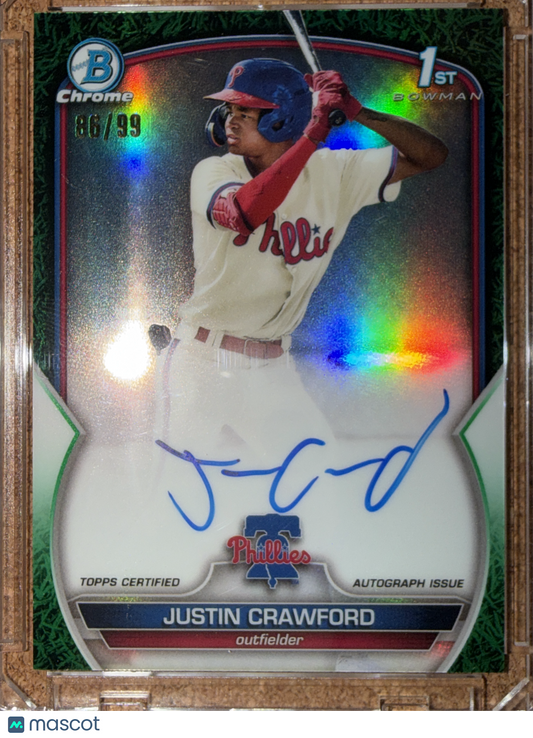 2023 Bowman Chrome Justin Crawford #CPA-JC Green Grass Refractor /99 1st Bowman