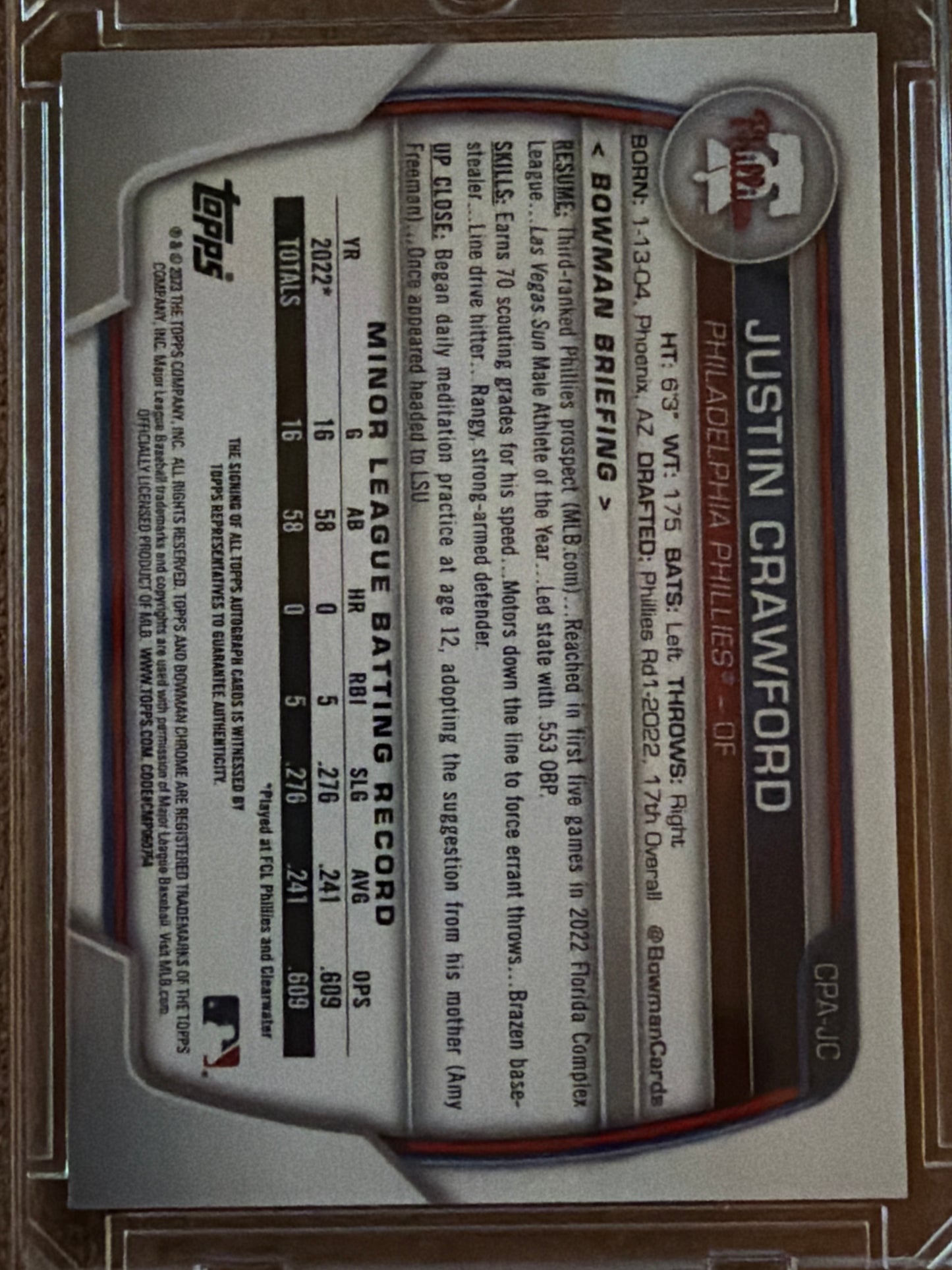 2023 Bowman Chrome Justin Crawford #CPA-JC Green Grass Refractor /99 1st Bowman