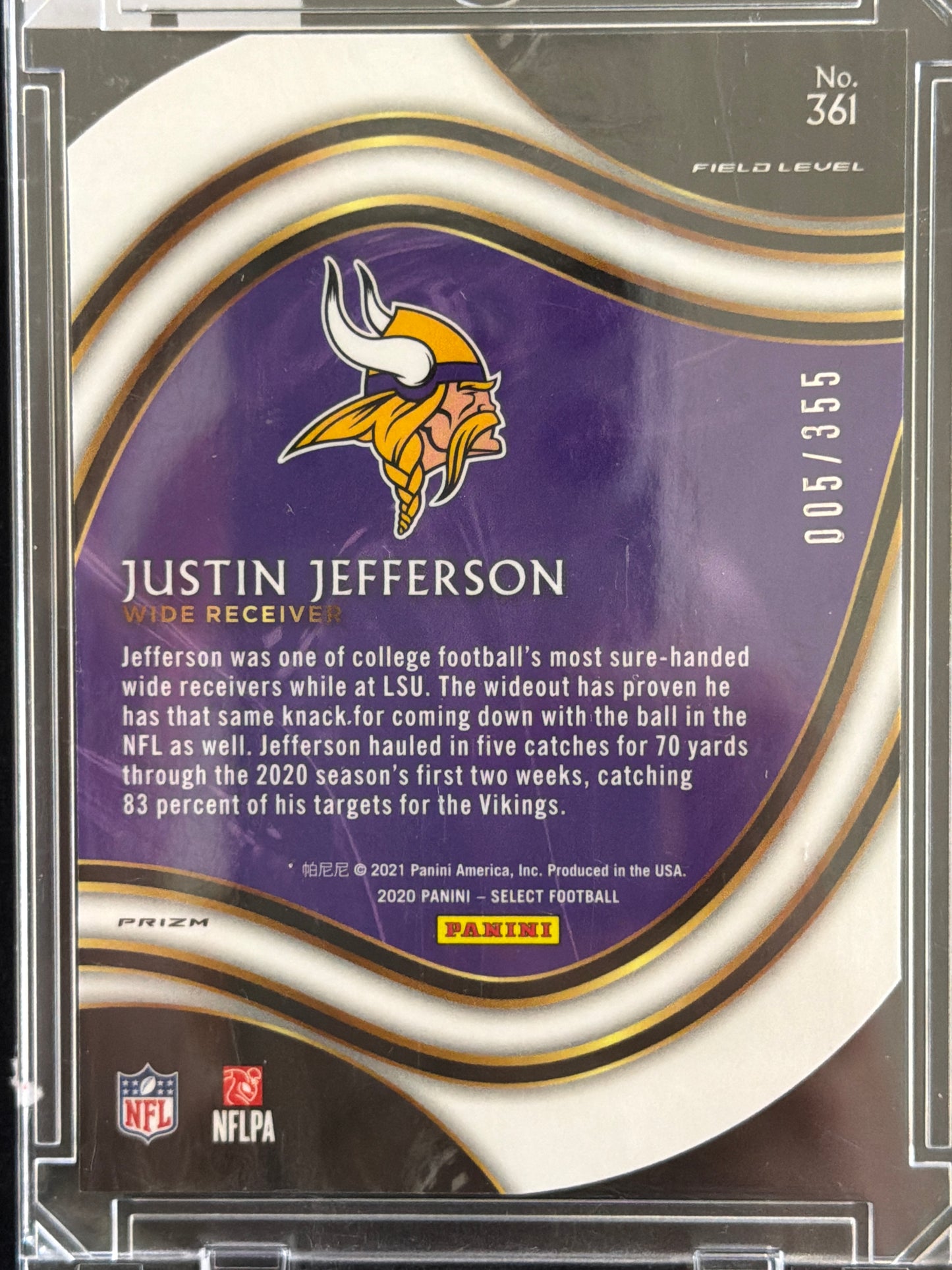 2021 Panini Select Prizm Justin Jefferson #361 Field Level /355 RC