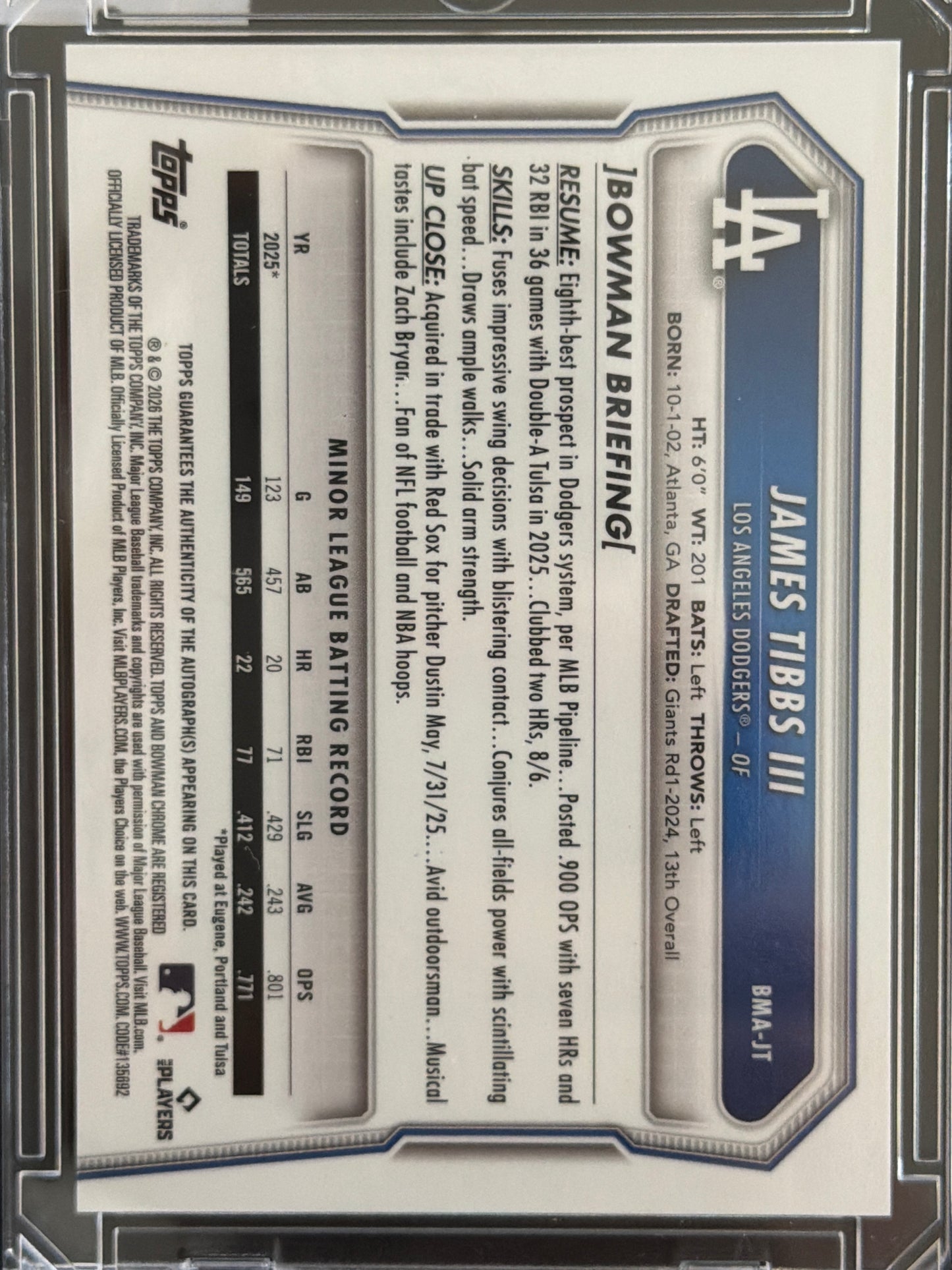 2026 Topps Bowman Chrome James Tibbs III #BMA-JT Mojo Refractor
