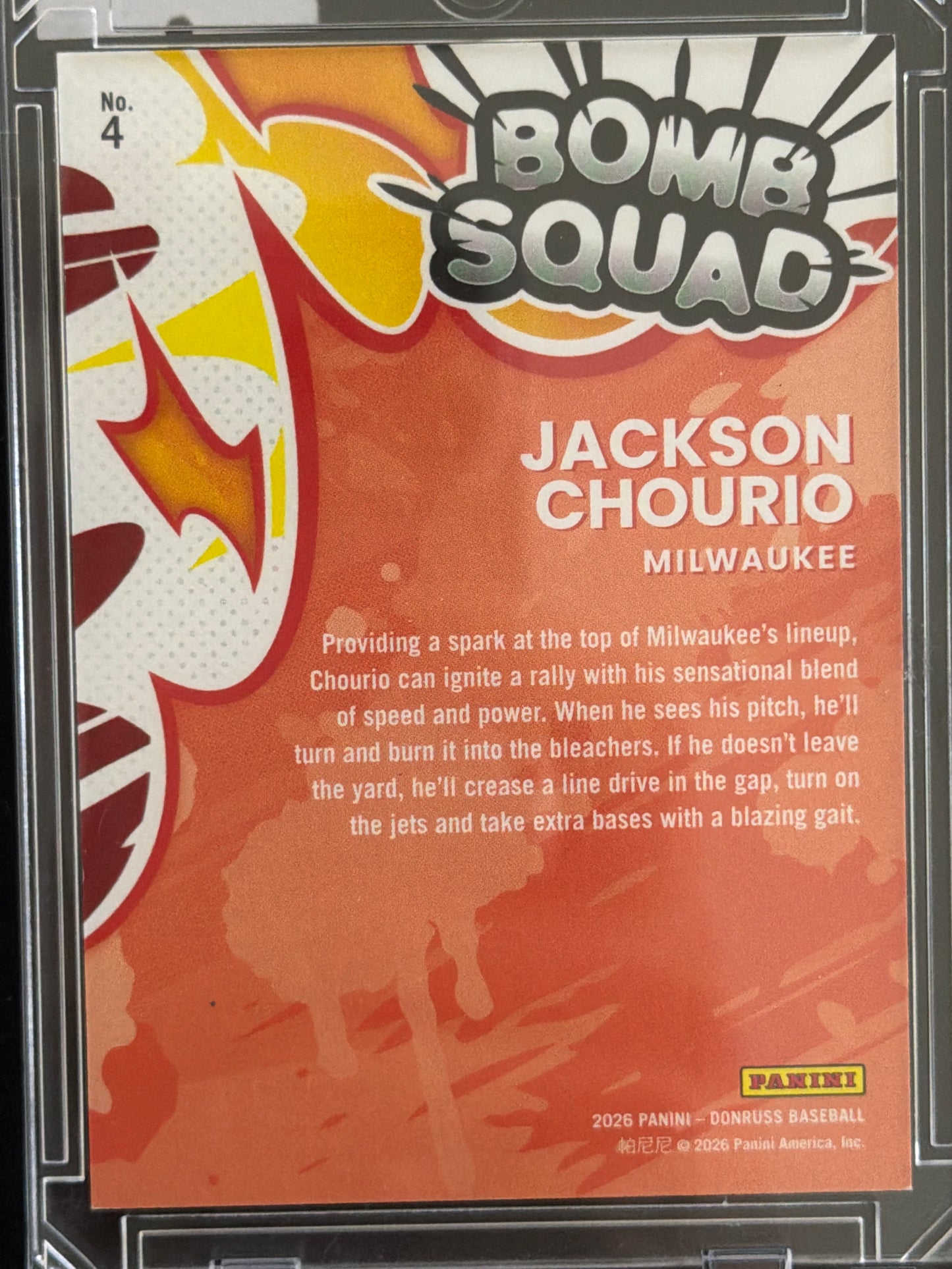 2026 Panini Donruss Bomb Squad Jackson Chourio #4 Orange Holo /75
