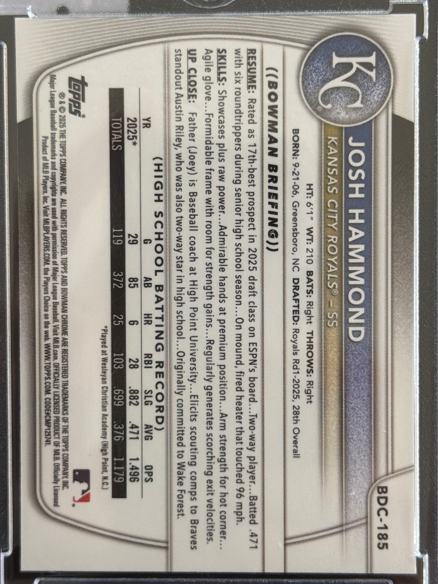 2025 Bowman Chrome Josh Hammond #BDC-185 Stained Glass