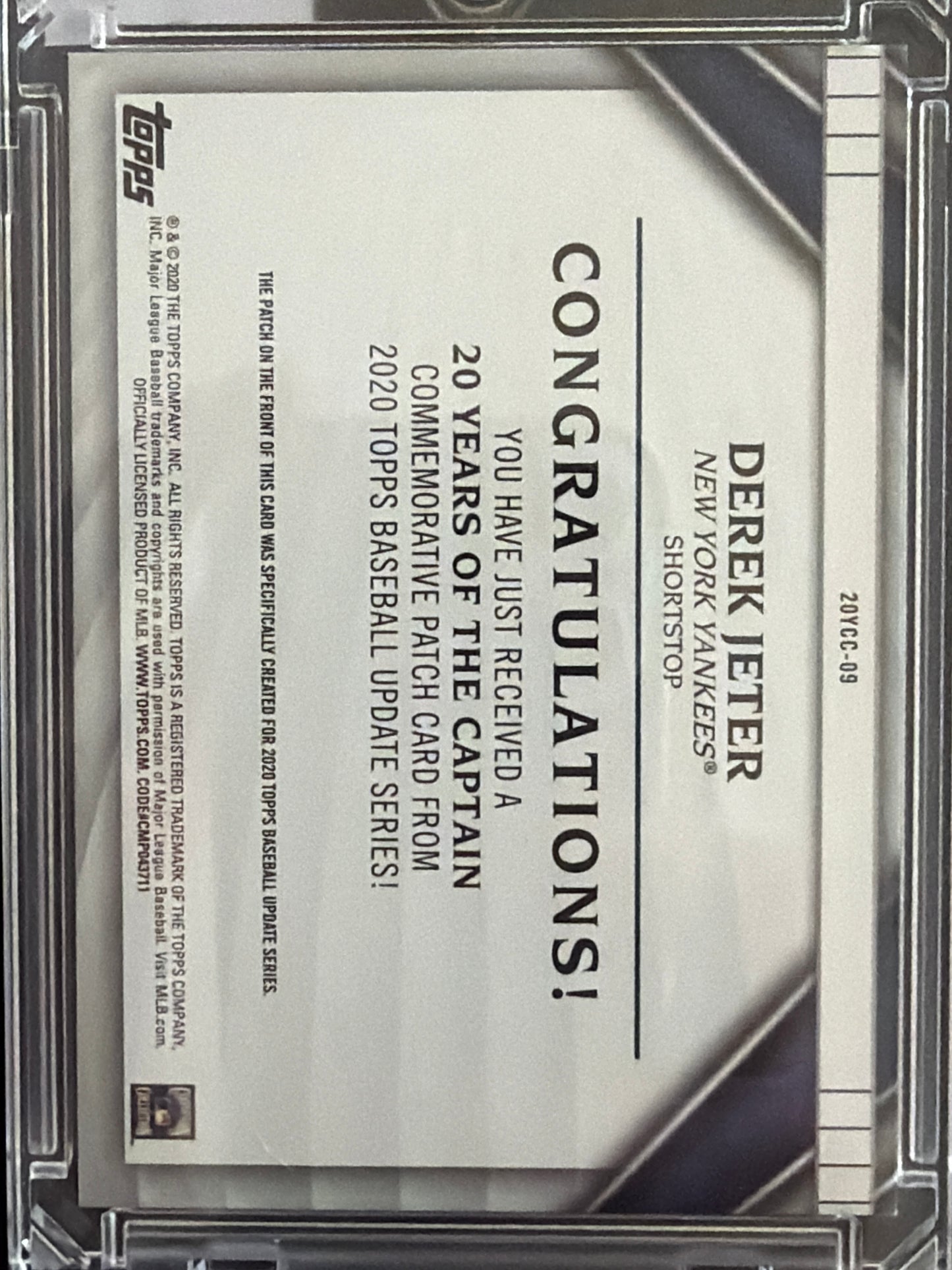 2020 Topps 20 Years of the Captain Derek Jeter #20YCC-09 Commemorative Patch