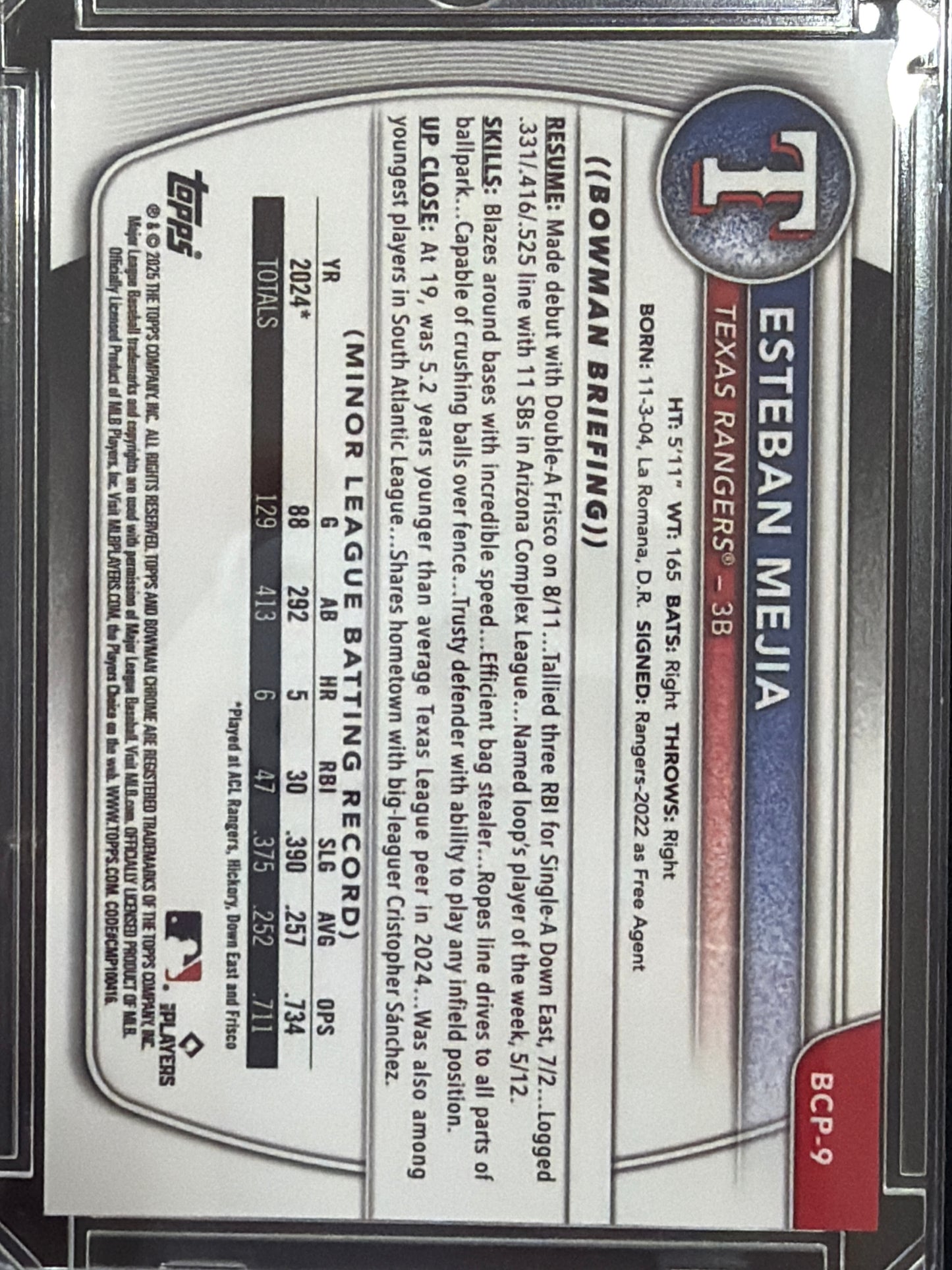2024 Bowman Chrome Esteban Mejia #BCP-9 Yellow Sapphire