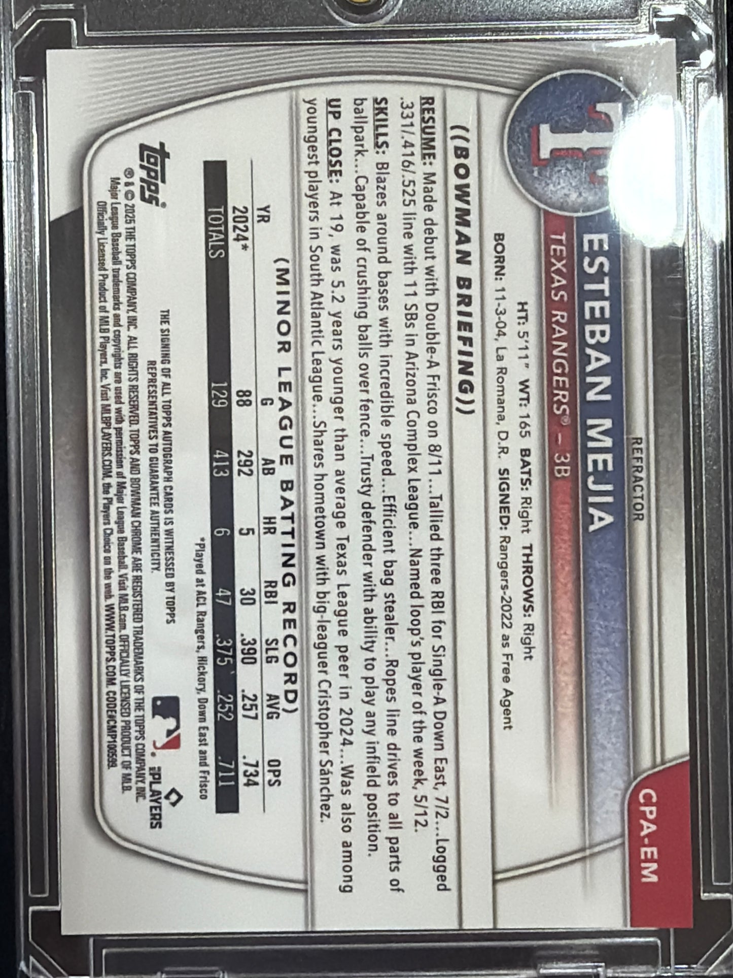 2025 Topps Bowman Chrome Esteban Mejia #CPA-EM Refractor /499