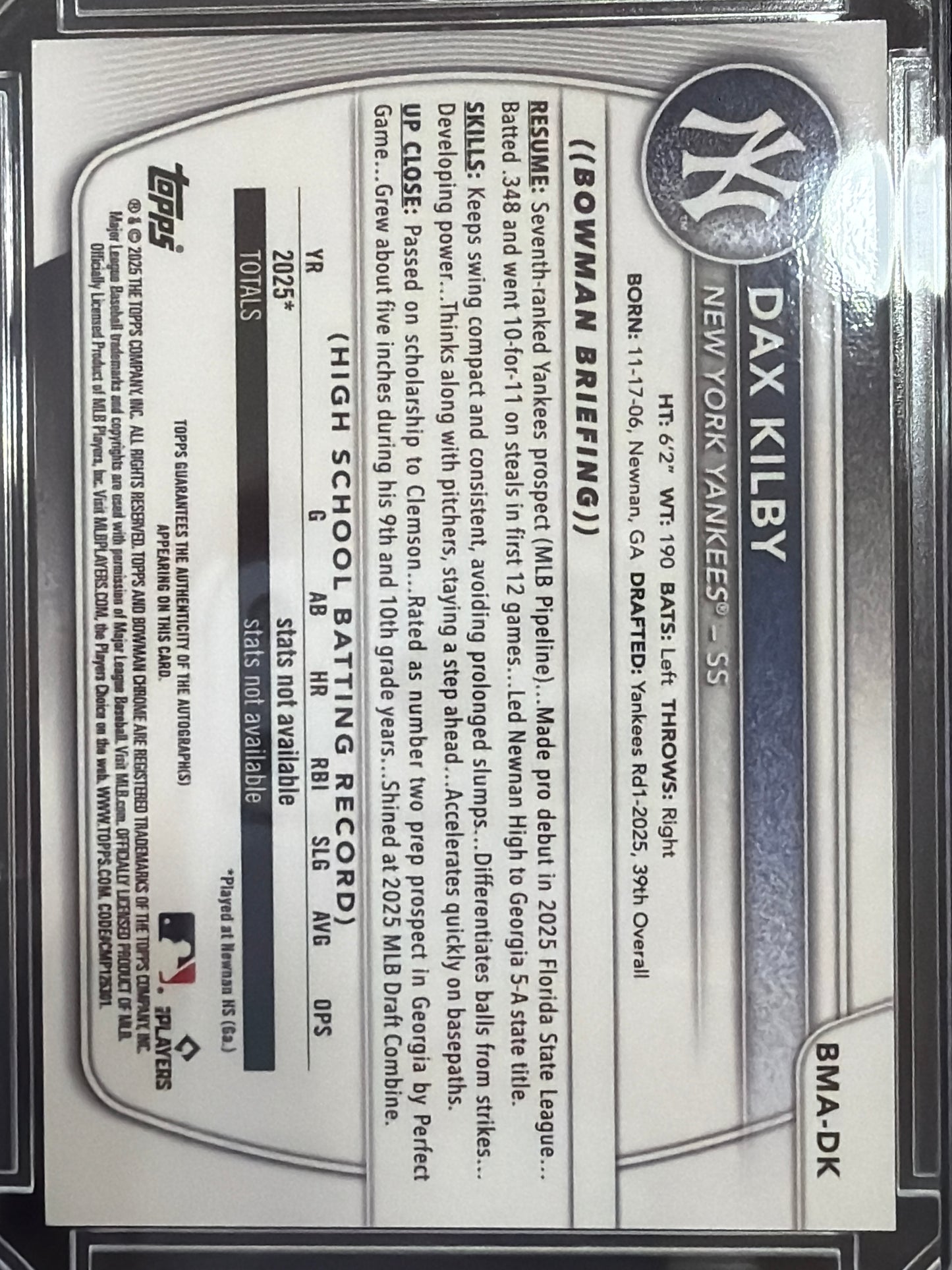 2025 Bowman Chrome Dax Kilby #BMA-DK Purple Mojo Refractor /199