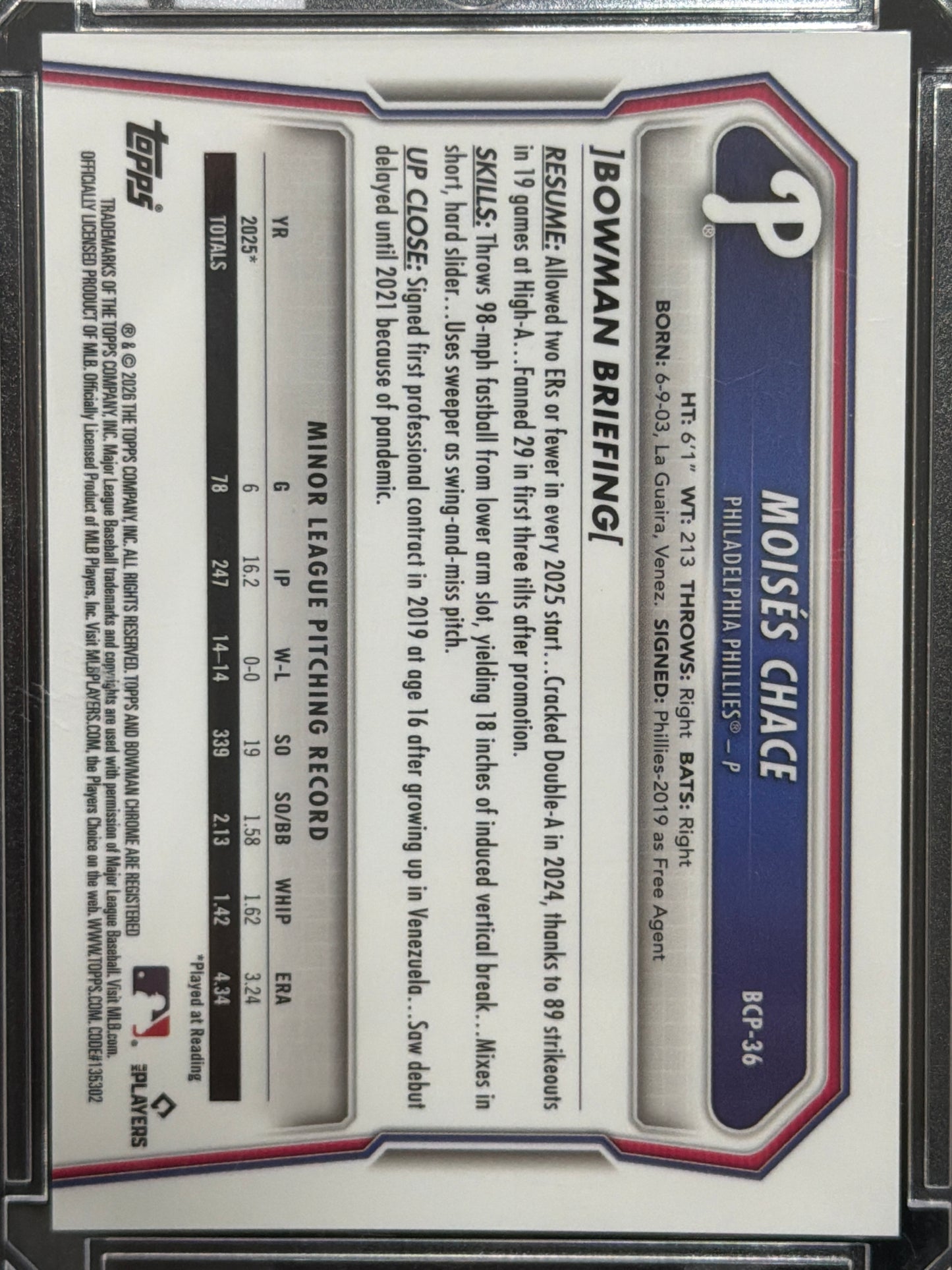 2025 Bowman Chrome Moisés Chace #BCP-36 Rose Gold Refractor /15