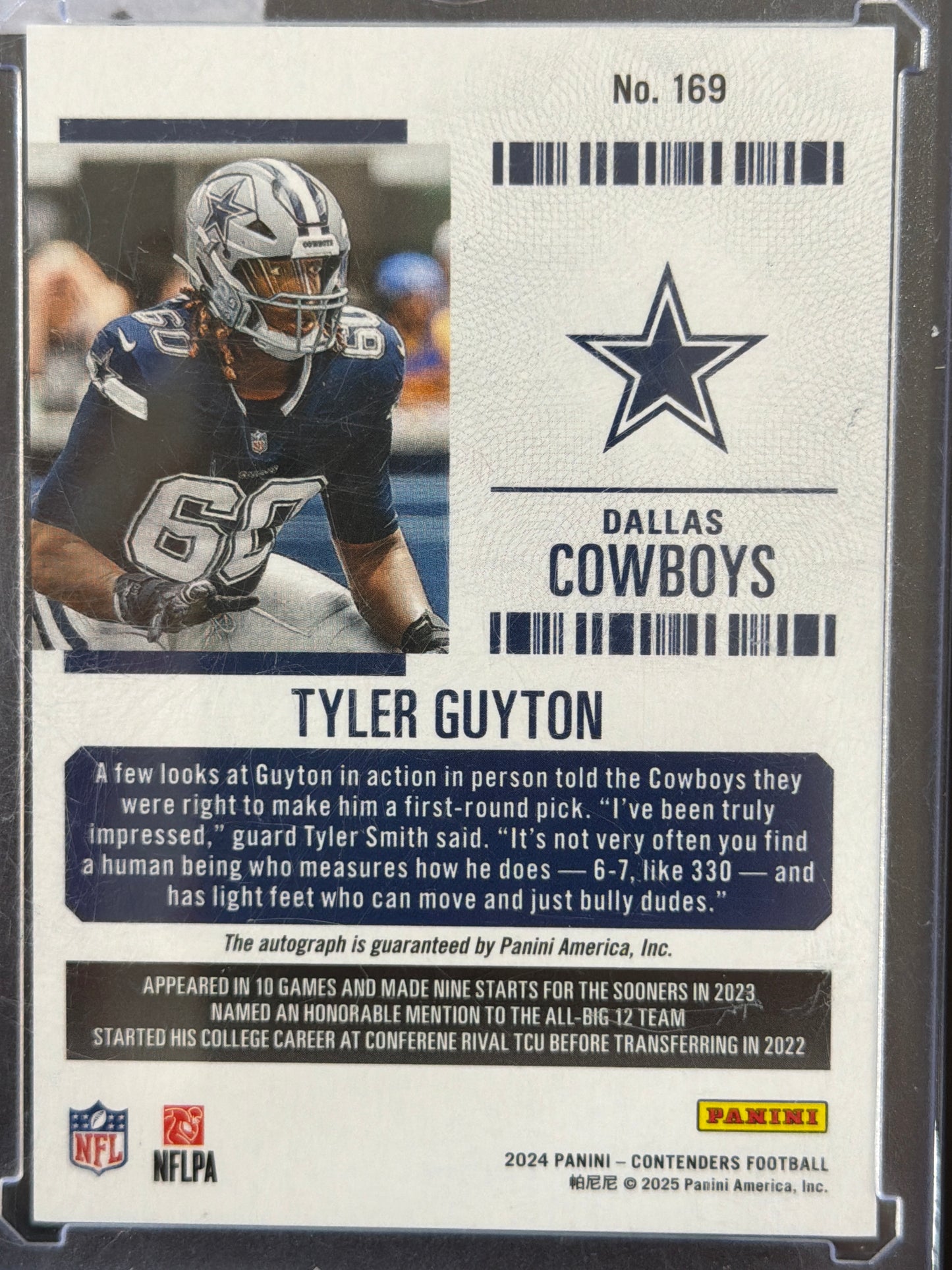 2025 Panini Contenders Football Tyler Guyton #169 Rookie Ticket RC