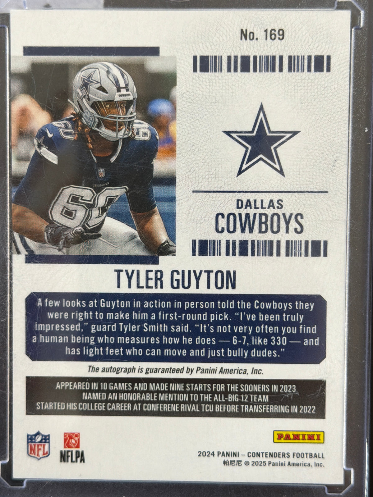 2025 Panini Contenders Football Tyler Guyton #169 Rookie Ticket RC