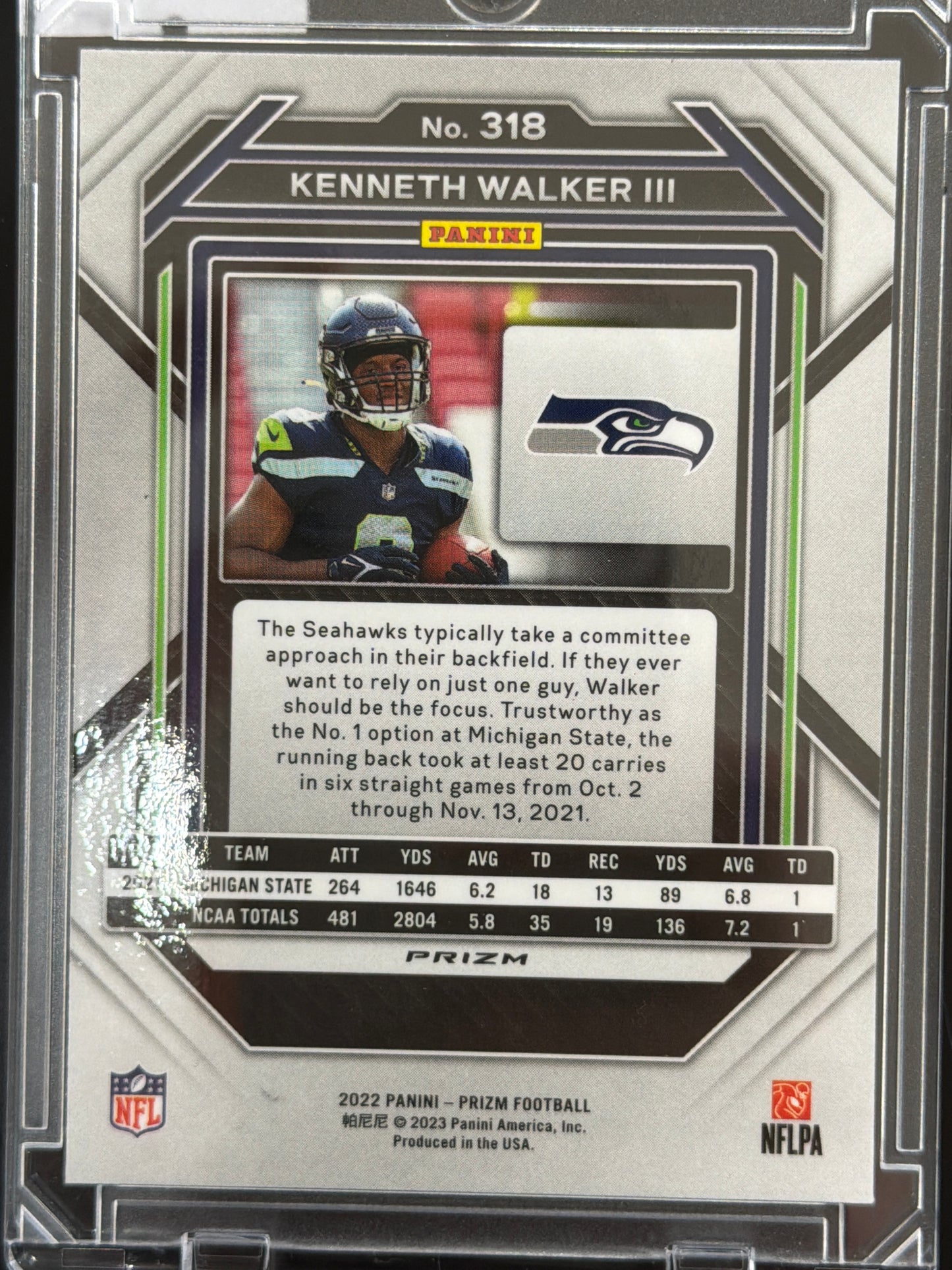 2023 Panini Prizm Kenneth Walker III #318 Red Sparkle RC
