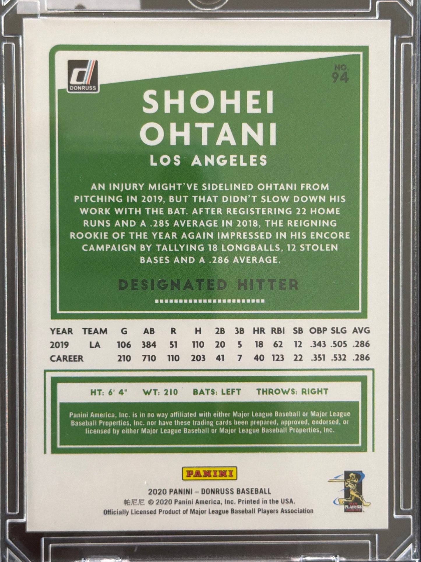 2020 Panini Donruss Shohei Ohtani #94 Blue