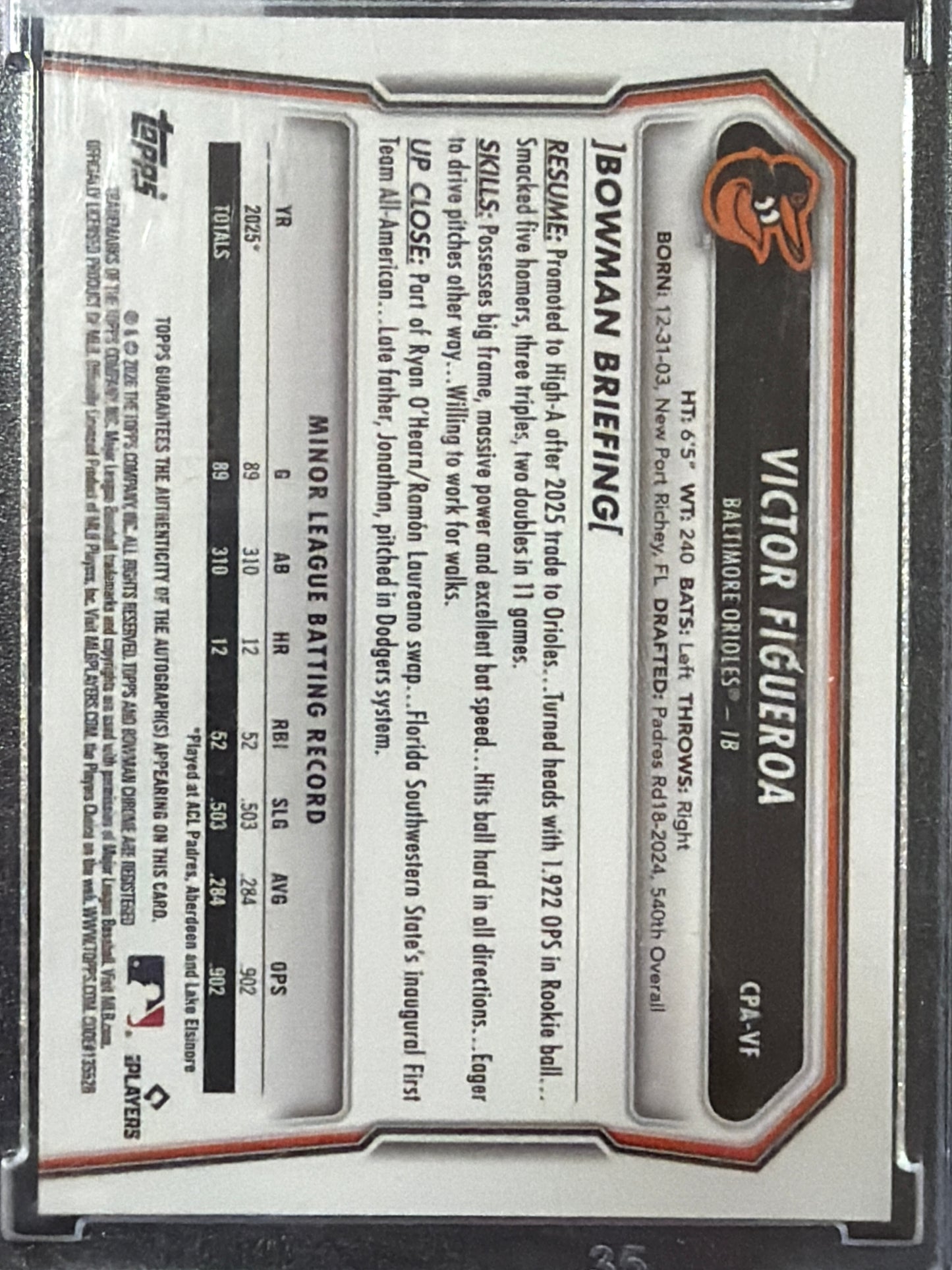 2025 Topps Bowman Chrome Victor Figueroa #CPA-VF 1st Bowman
