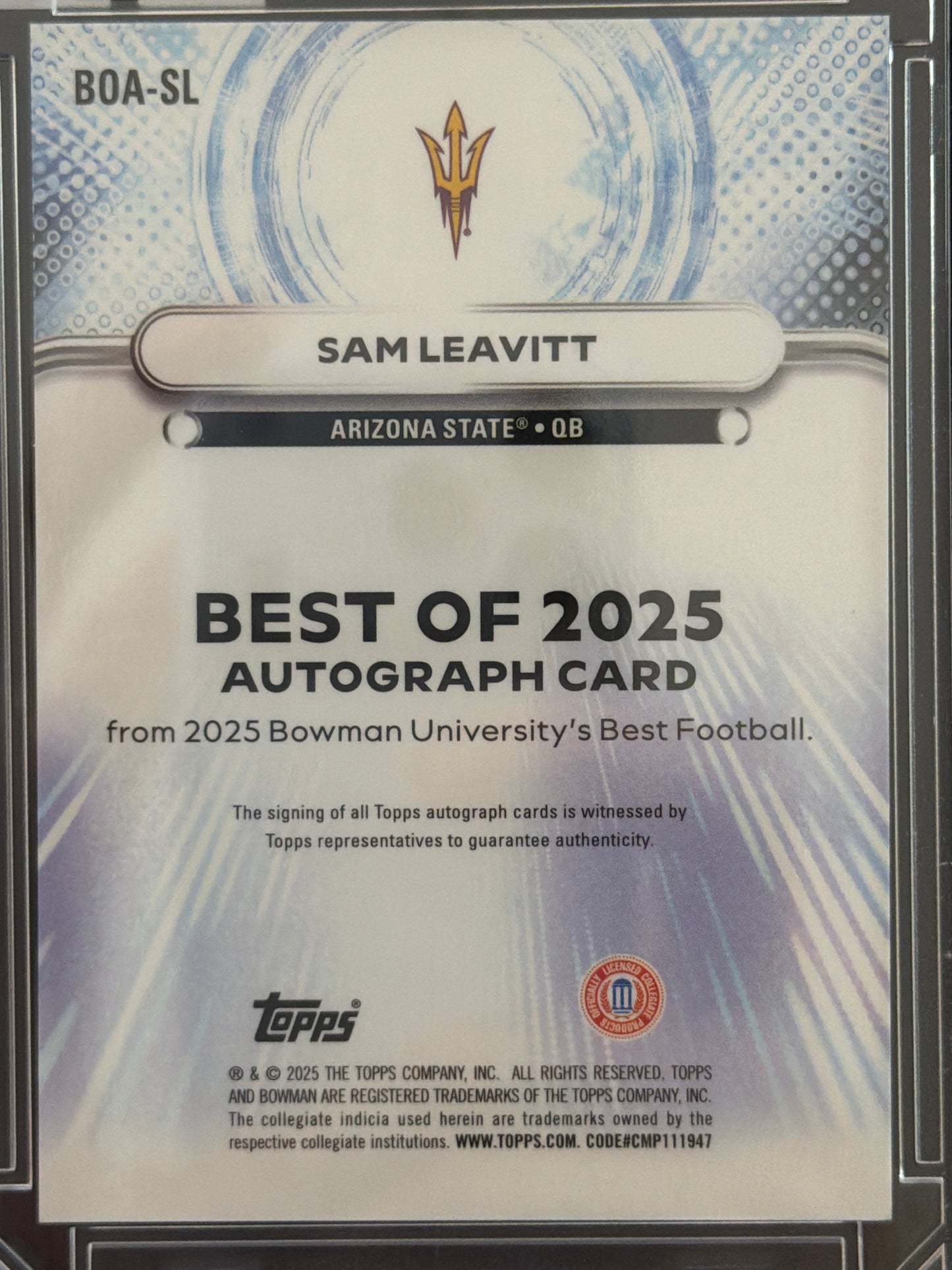 2025 Bowman University Best Football Sam Leavitt #BOA-SL The of Autographs