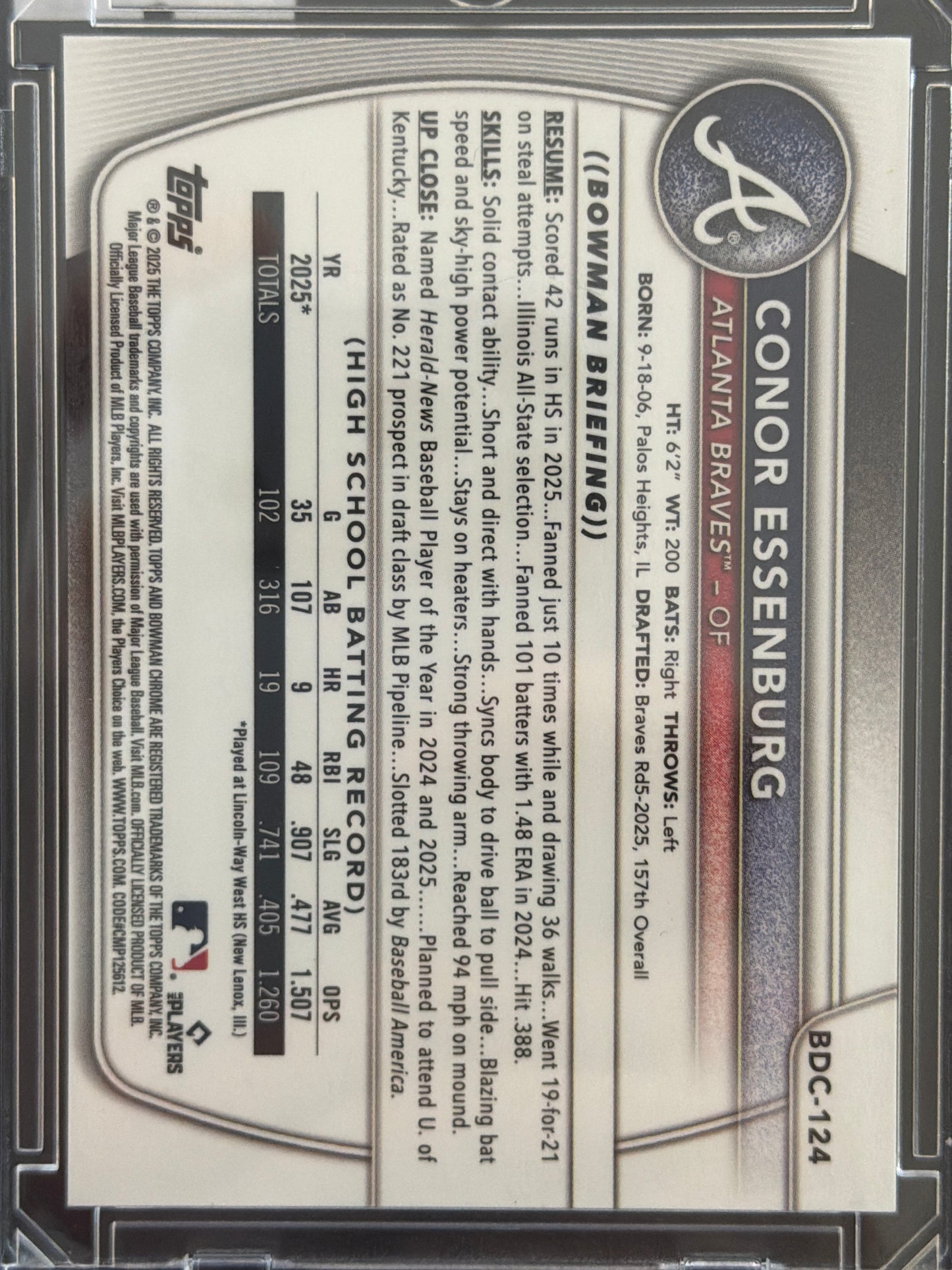 2025 Bowman Chrome Conor Essenburg #BDC-124 Orange Refractor /25 1st Bowman