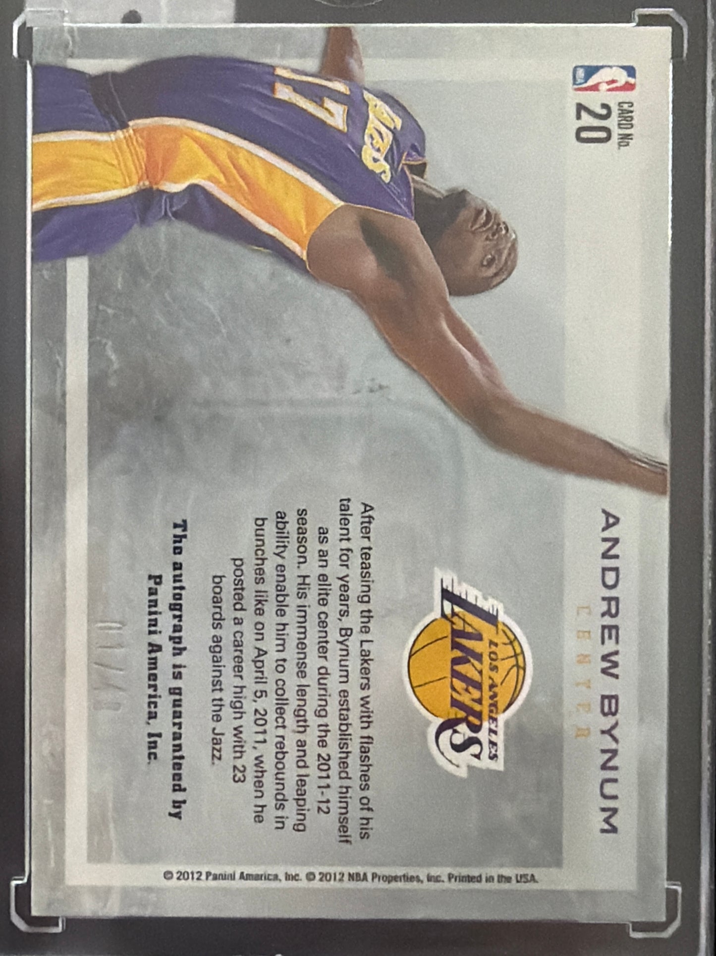 2011 Panini Limited Glass Cleaners Andrew Bynum #20 /49