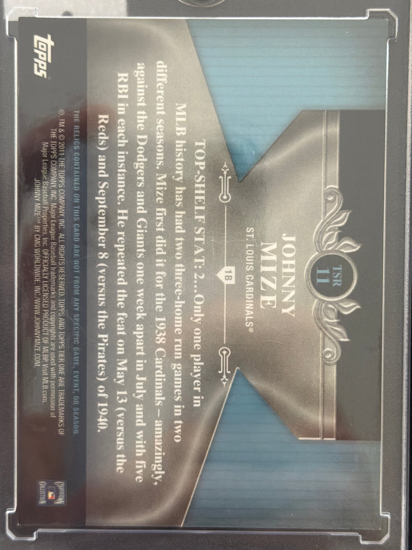 2011 Topps Tier One Johnny Mize #TSR-11 /399 Bat Relic Game-Used Memorabilia
