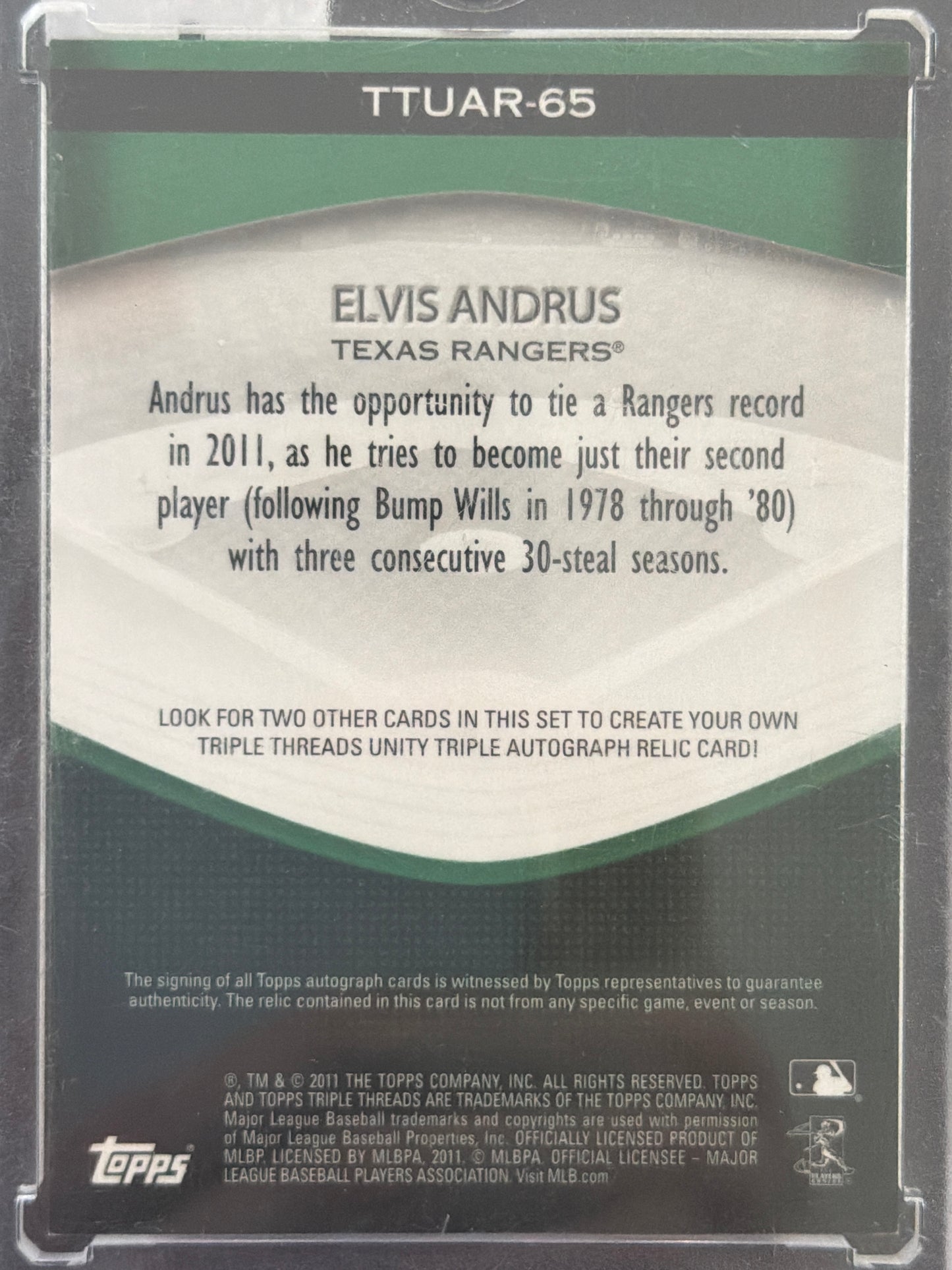 2011 Topps Elvis Andrus  /50 Certified Autograph Issue Game-Used Memorabilia