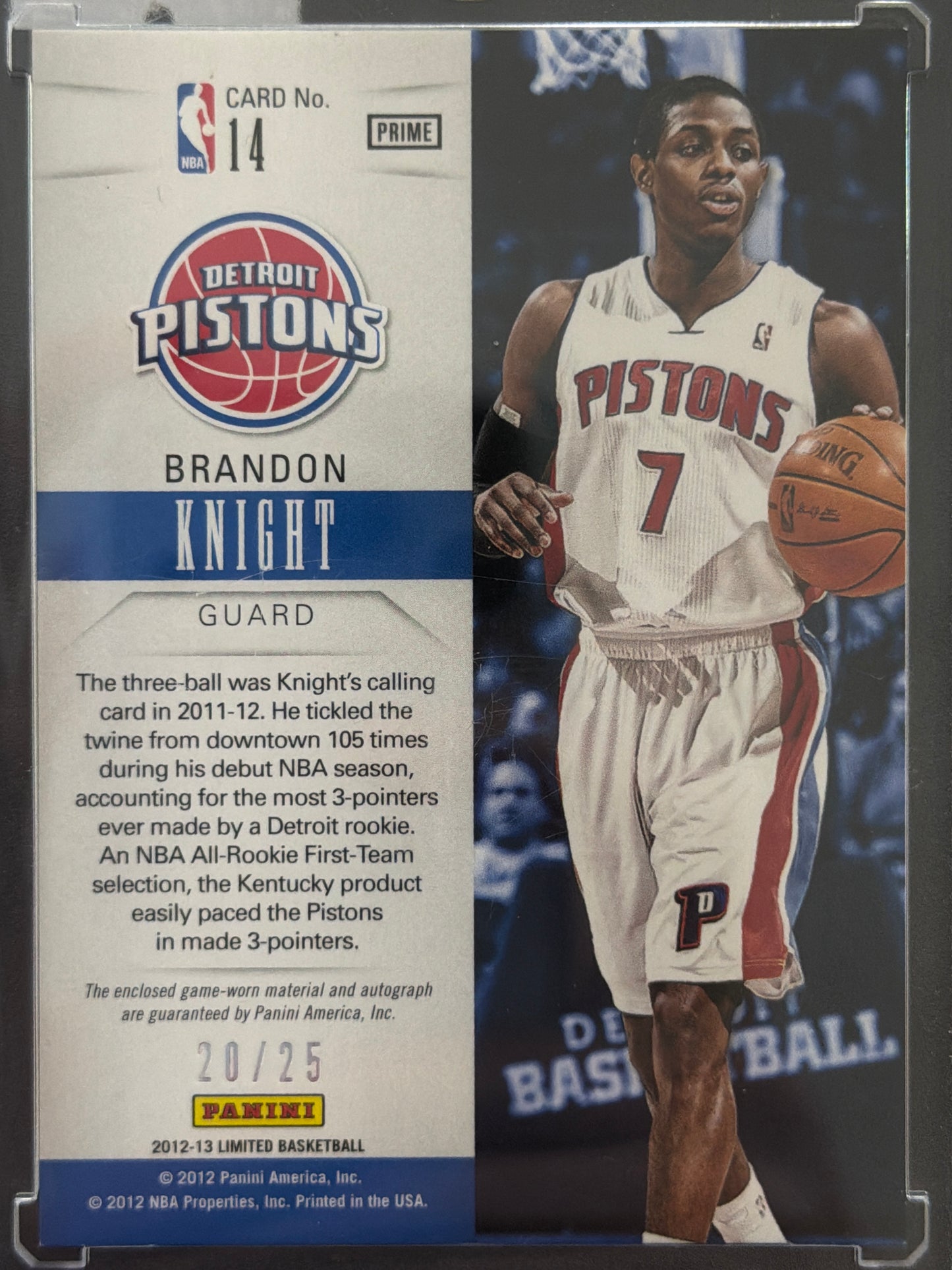 2012 Panini Limited Monikers Brandon Knight #14 Prime /25 Patch Memorabilia