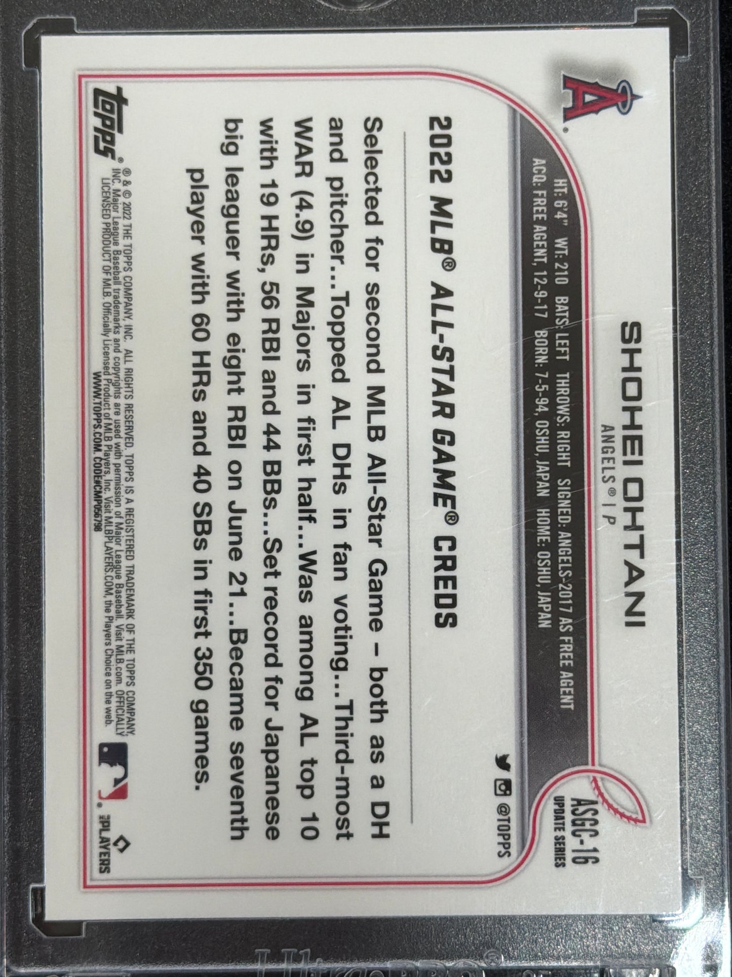 2022 Topps Chrome Update Series Shohei Ohtani #ASGC-16 Silver Pattern