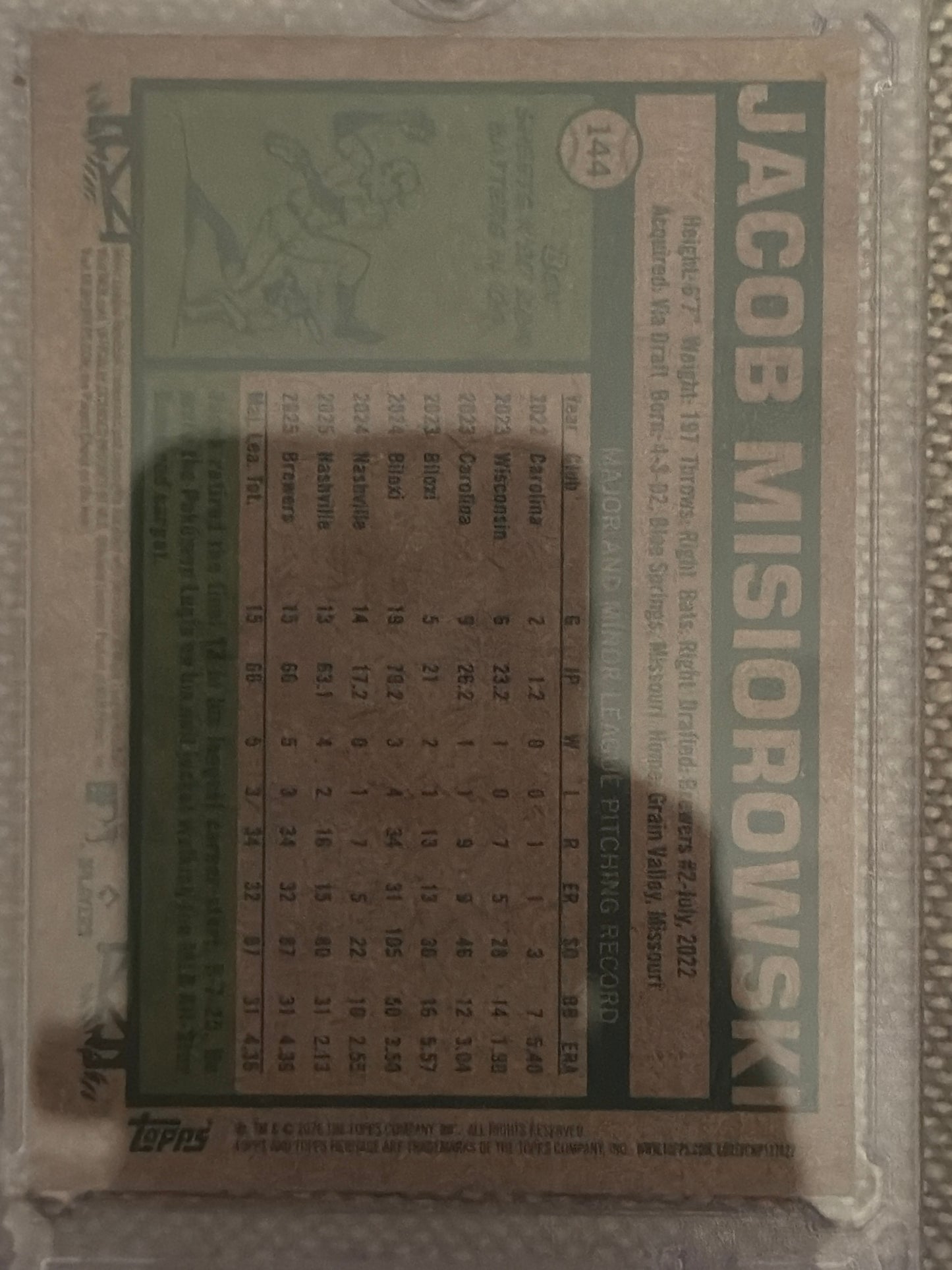 2024 Topps Heritage Jacob Misiorowski #144 Blue Sparkle RC