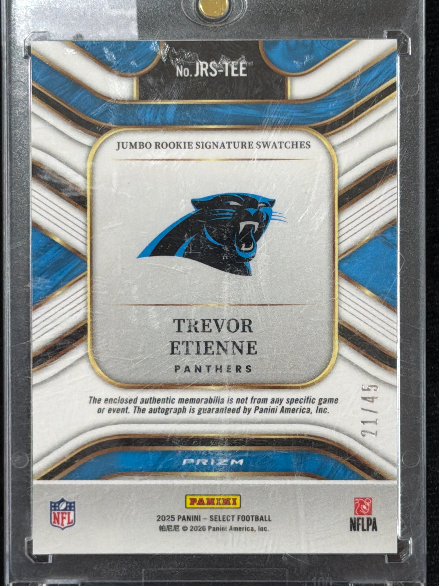 2026 Trevor Etienne #JRS-TEE  /45 RC Jumbo Rookie Signature Swatches Memorabilia