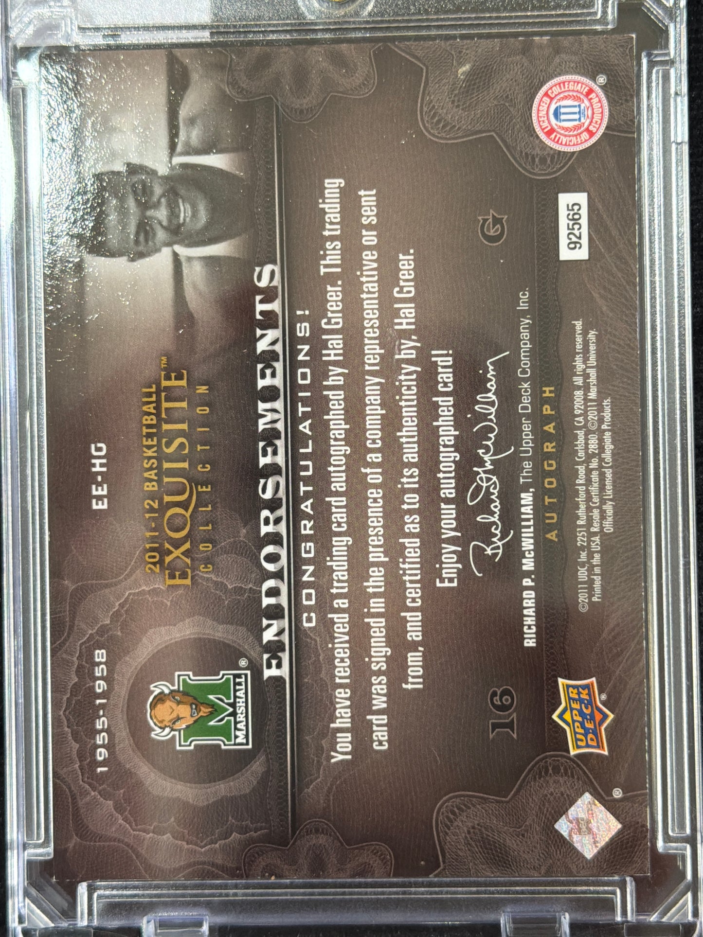 2011 Upper Deck Exquisite Collection Endorsements Hal Greer #EE-HG /50