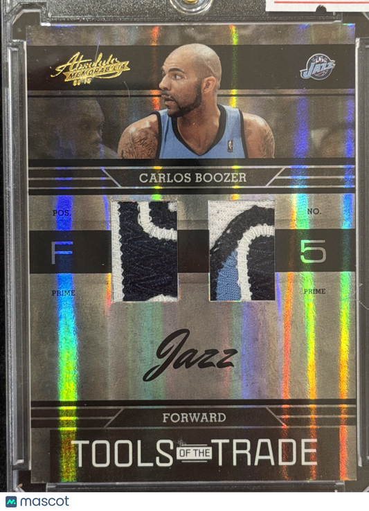 2010 Panini Carlos Boozer #TOTT 5 Prime /15 Dual Patch Game-worn material