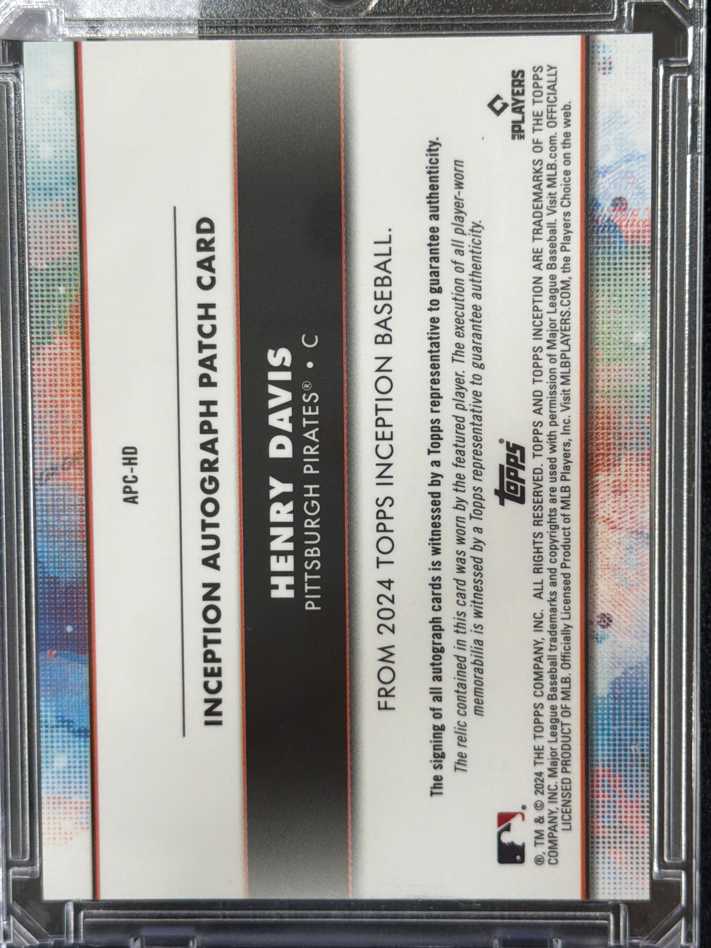 2024 Topps Inception Henry Davis #APC-HD /50 Patch RC Memorabilia