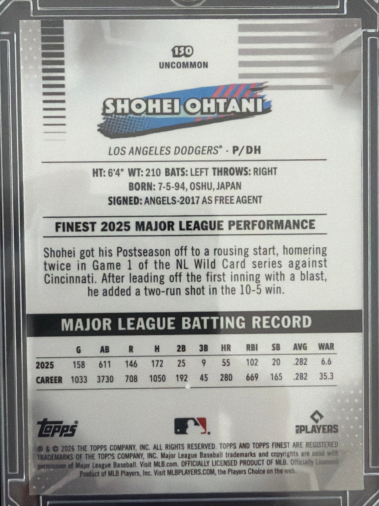 2026 Topps Finest Shohei Ohtani #150 Uncommon