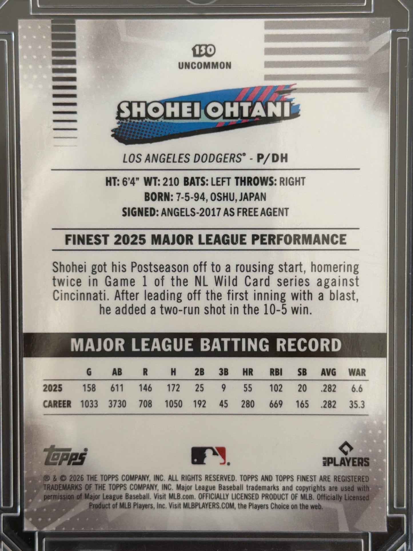 2026 Topps Finest Shohei Ohtani #150 Green Speckle Refractor /199