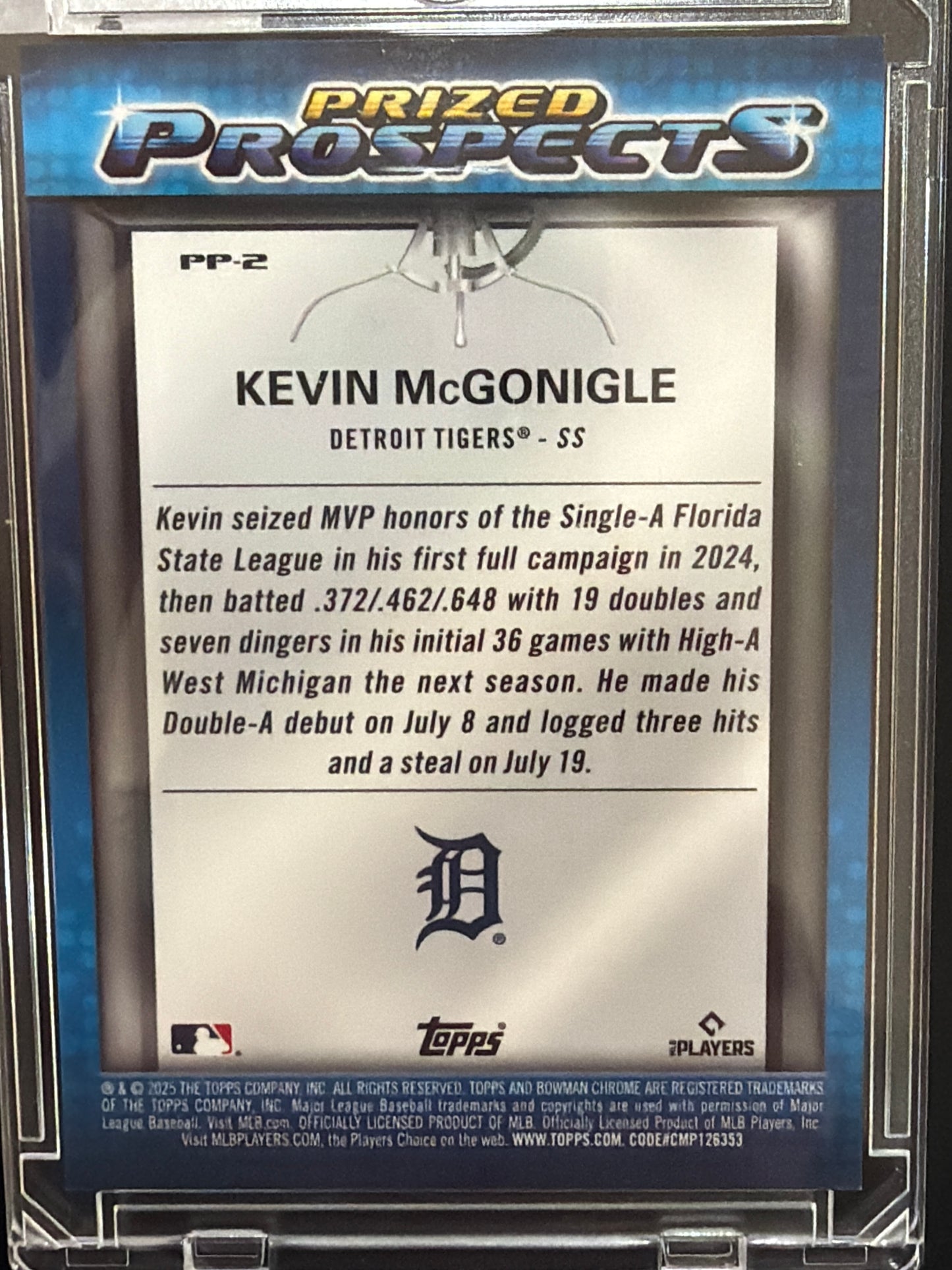 2025 Bowman Chrome Prized Prospects Kevin McGonigle #PP-2 Gold Refractor /150