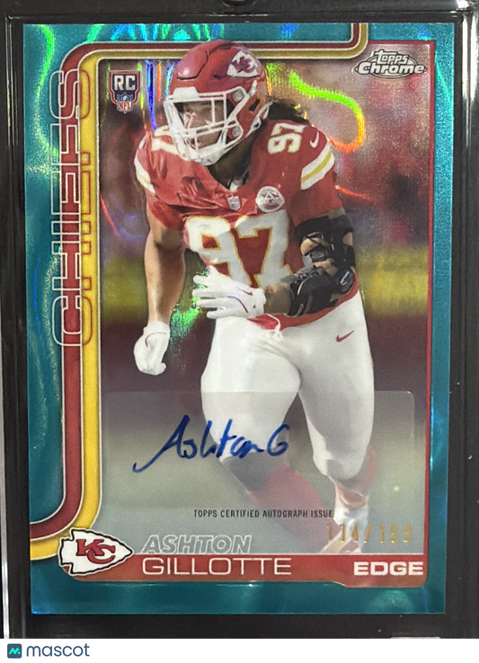 2025 Topps Chrome Football Ashton Gillotte #RRA-AG Aqua Refractor /199 Autograph RC