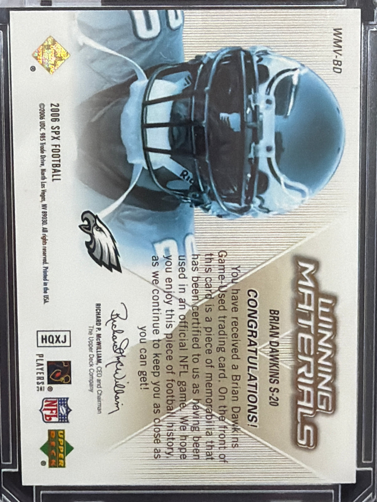 2006 SPx Winning Materials Brian Dawkins #WMV-BD Game-Used Jersey Memorabilia