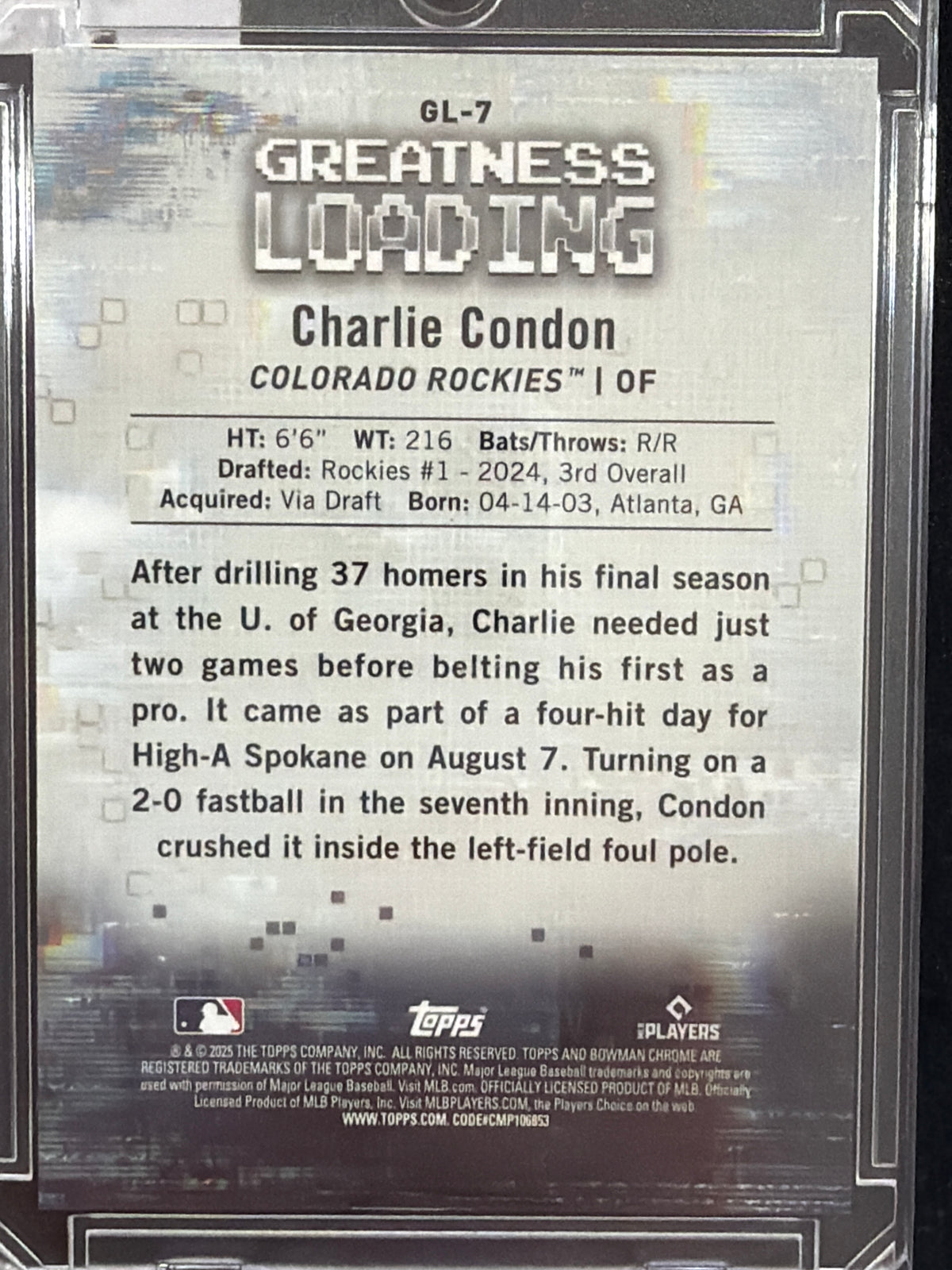 2025 Bowman Chrome Greatness Loading Charlie Condon #GL-7 Green /99