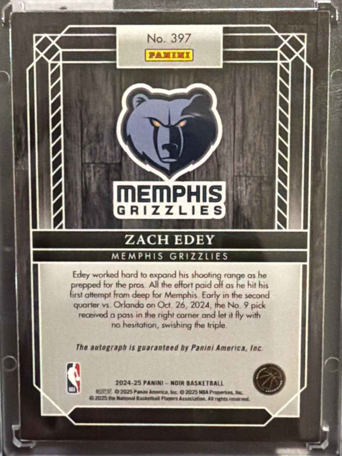 2024 Panini Noir Zach Edey #397 /15