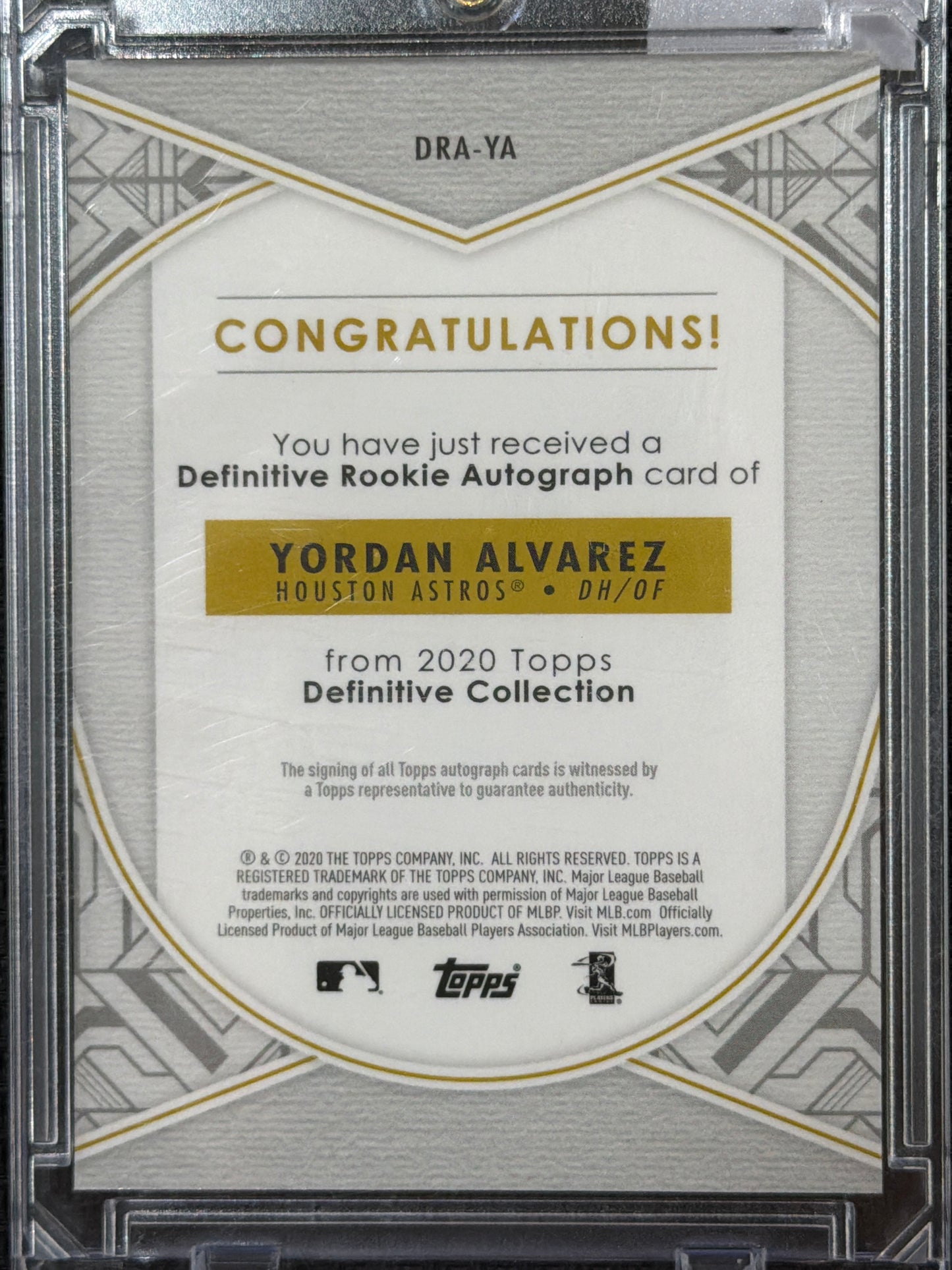 2020 Topps Definitive Collection Yordan Alvarez #DRA-YA Green /25 RC