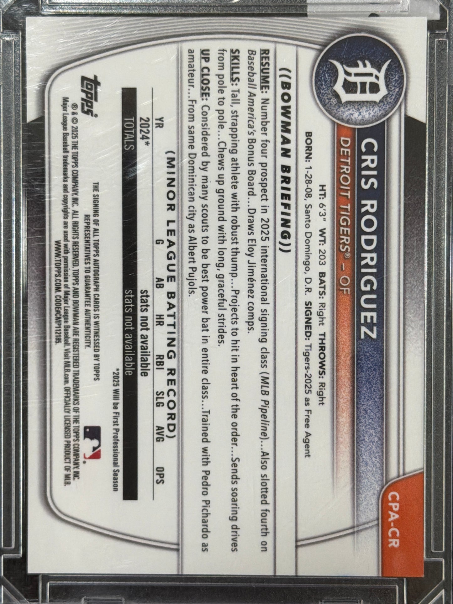 2025 Bowman Chrome Cris Rodriguez #CPA-CR Gold Shimmer Refractor /50
