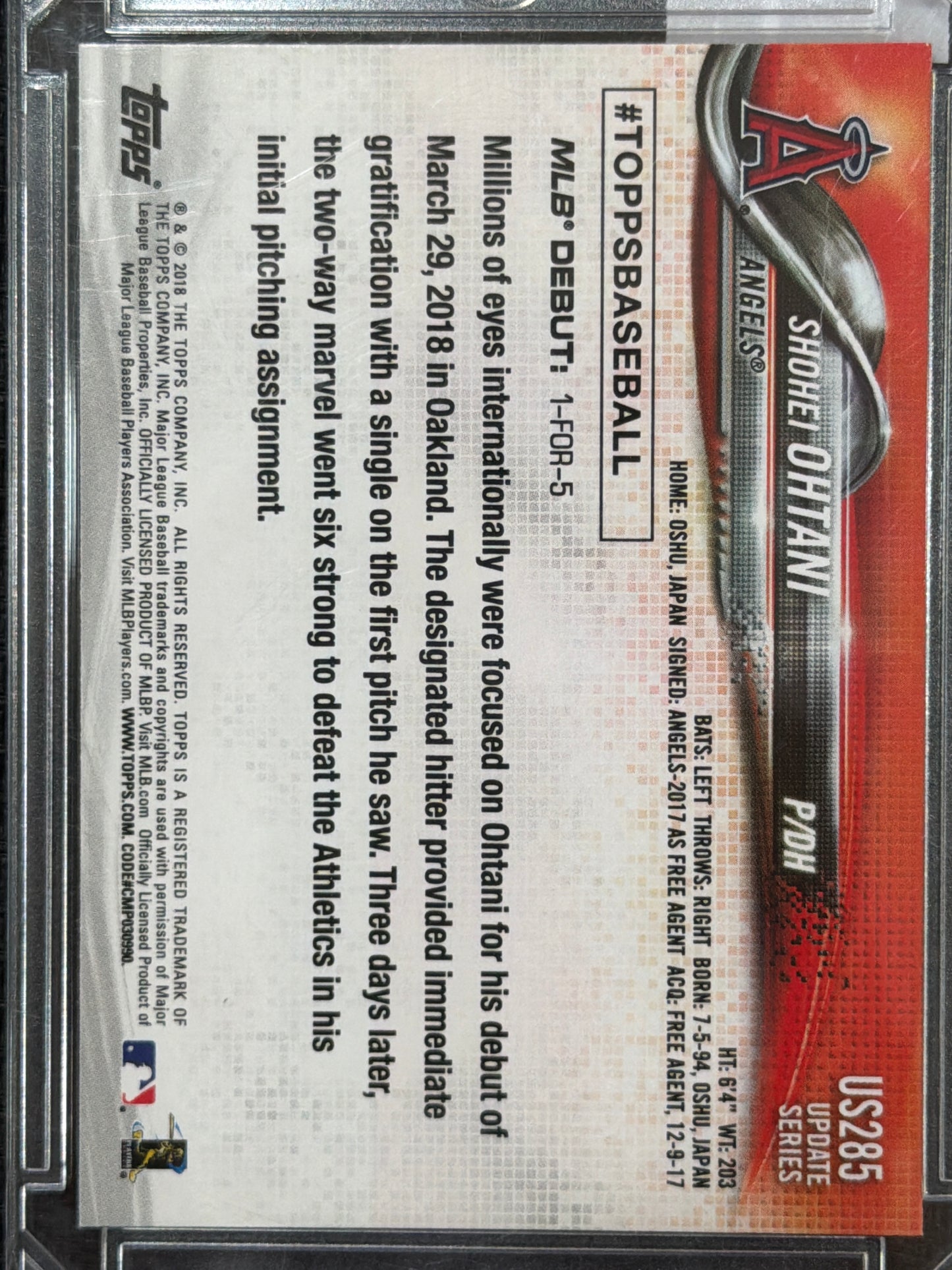 2018 Topps Update Series Shohei Ohtani #US285 RC