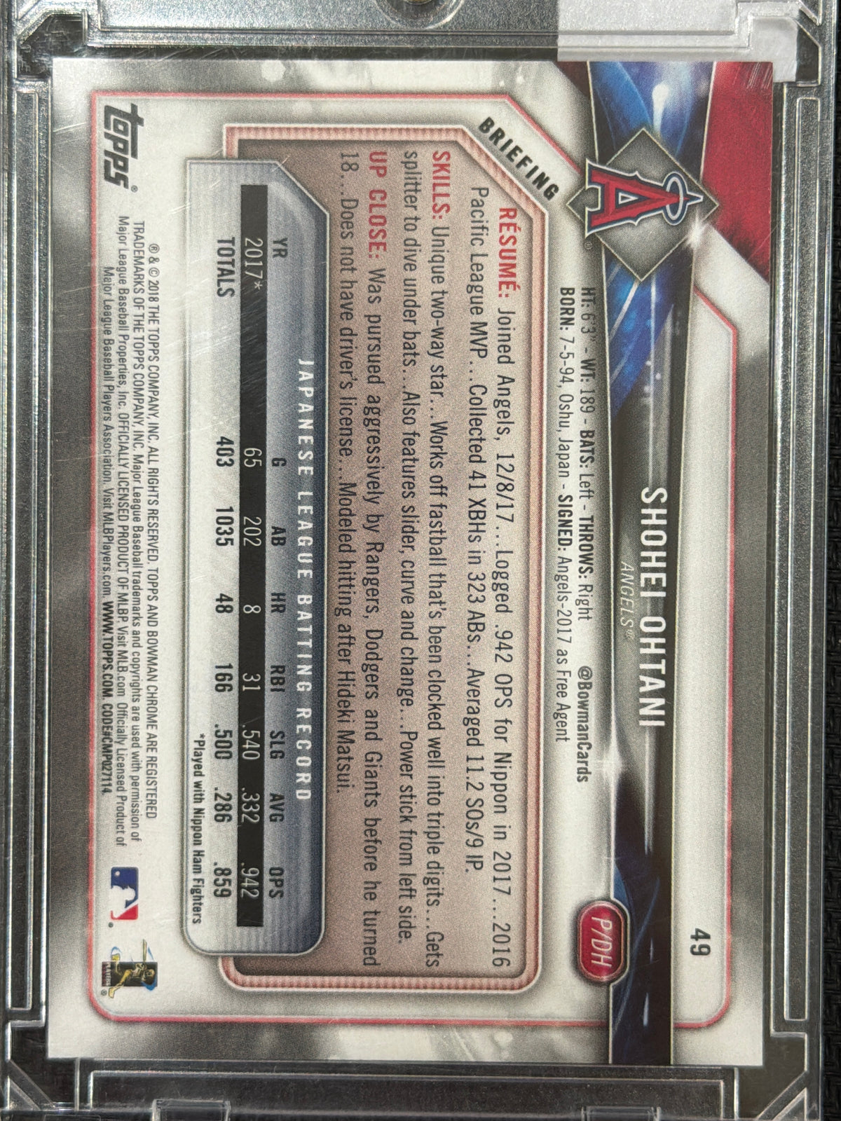 2018 Bowman Shohei Ohtani #49 RC
