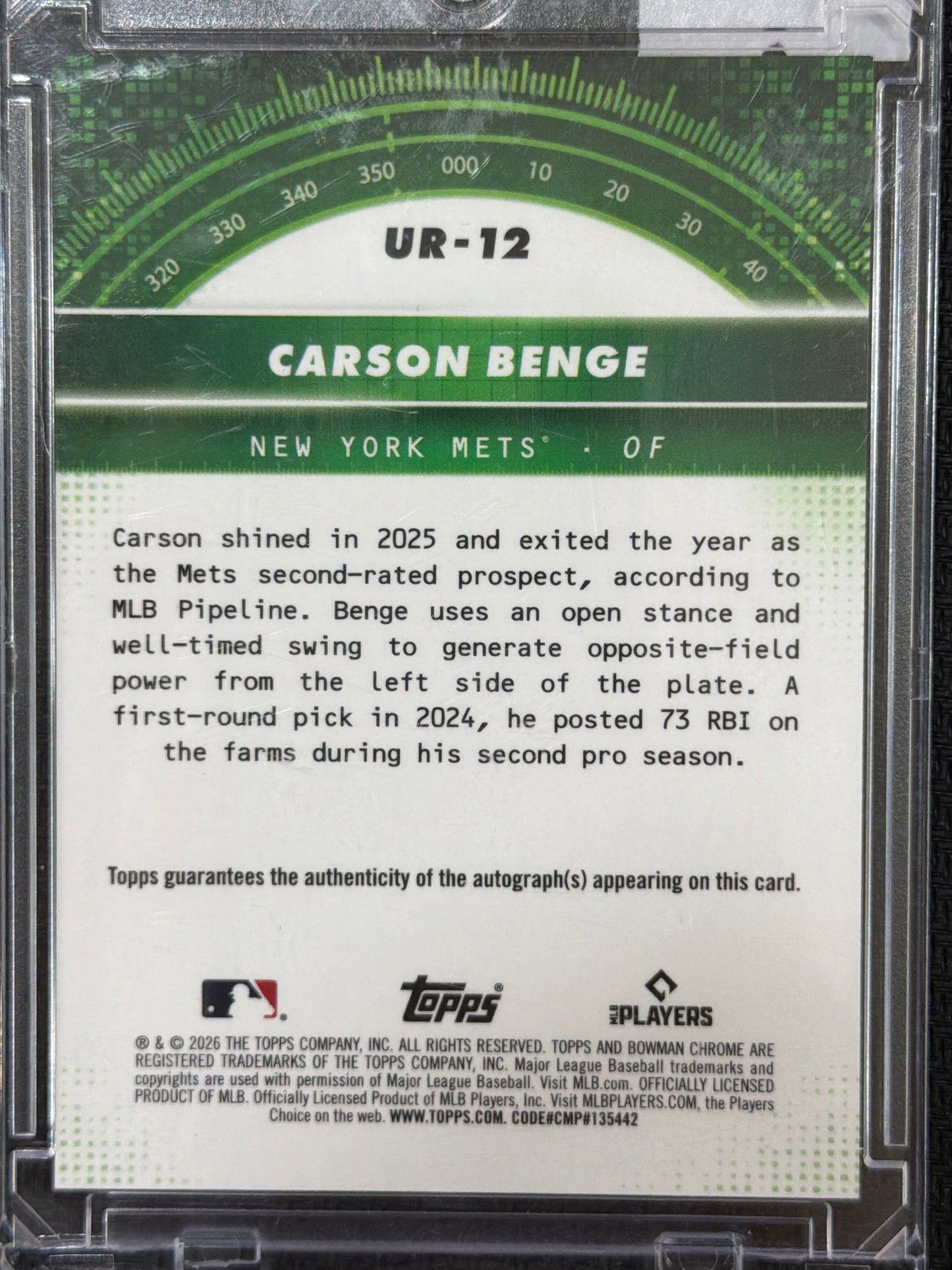 2026 Bowman Chrome Under the Radar Carson Benge #UR-12 Red /5