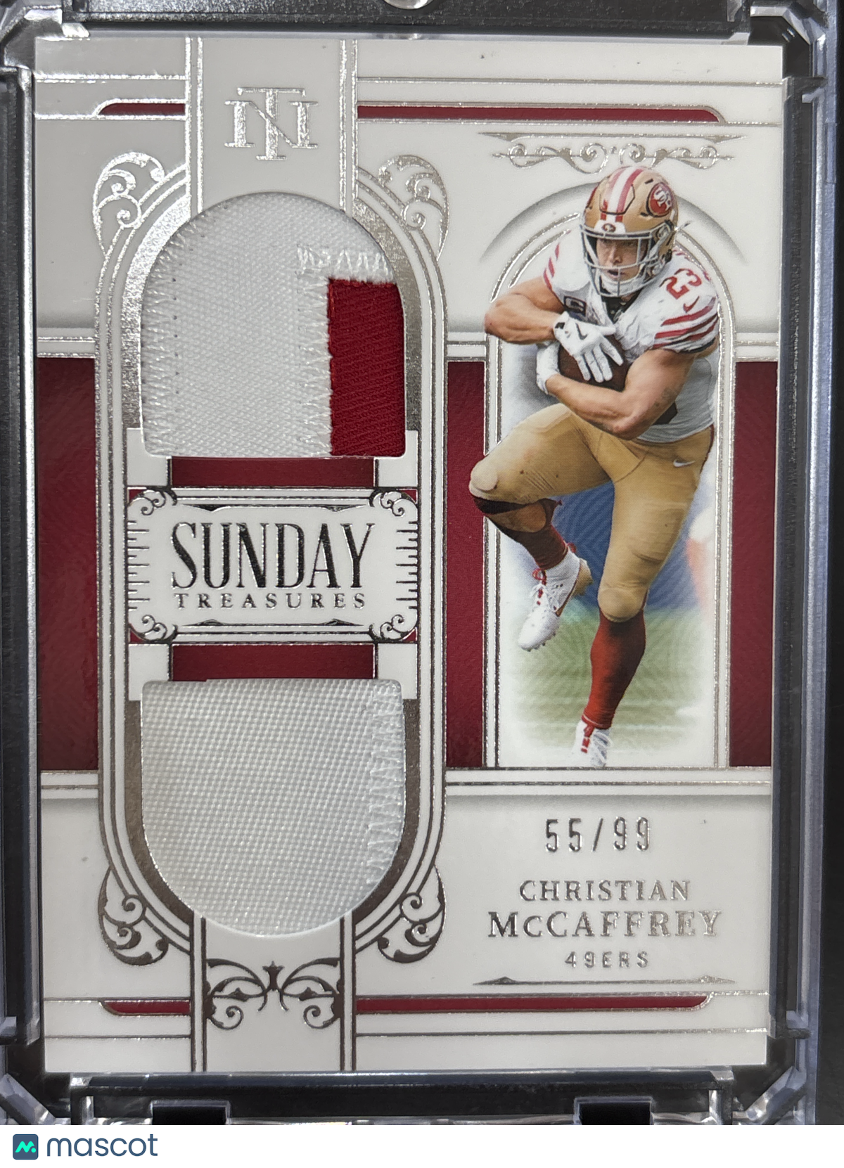 2025 Panini  Treasures Christian McCaffrey #ST-CMY /99 Memorabilia Dual Patch
