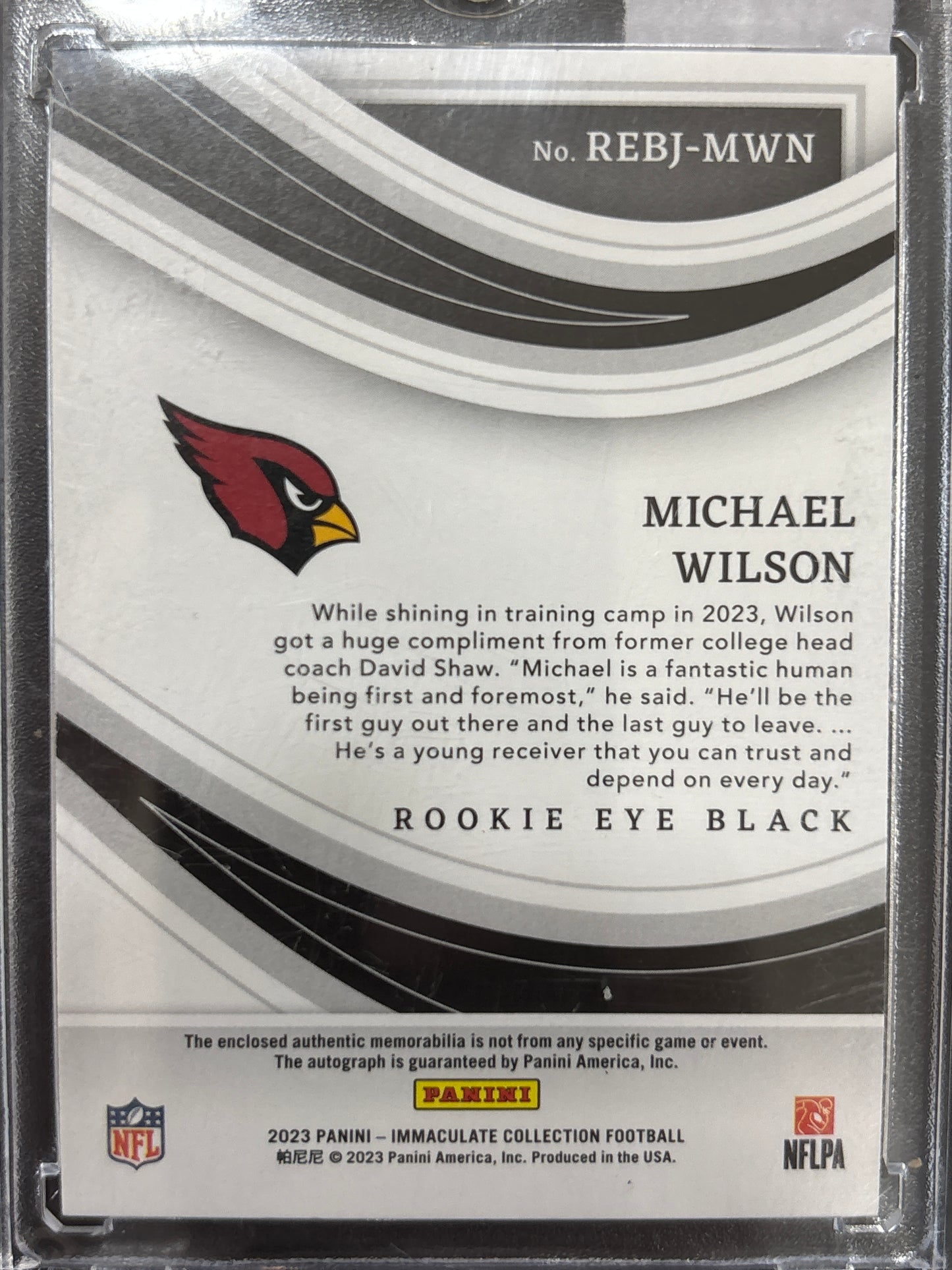 2023 Panini Immaculate Collection Rookie Eye Black Michael Wilson #REBJ-MWN /99 Autograph RC Memorabilia