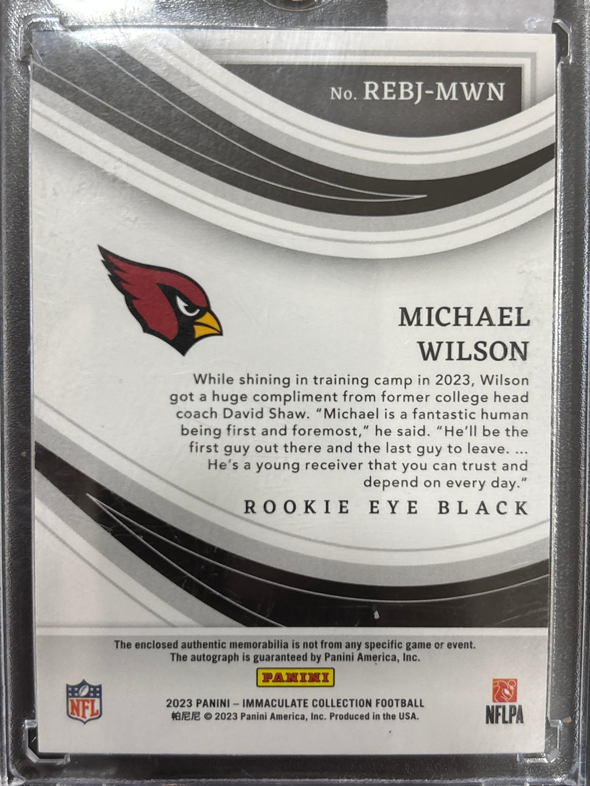 2023 Panini Immaculate Collection Rookie Eye Black Michael Wilson #REBJ-MWN /99 Autograph RC Memorabilia