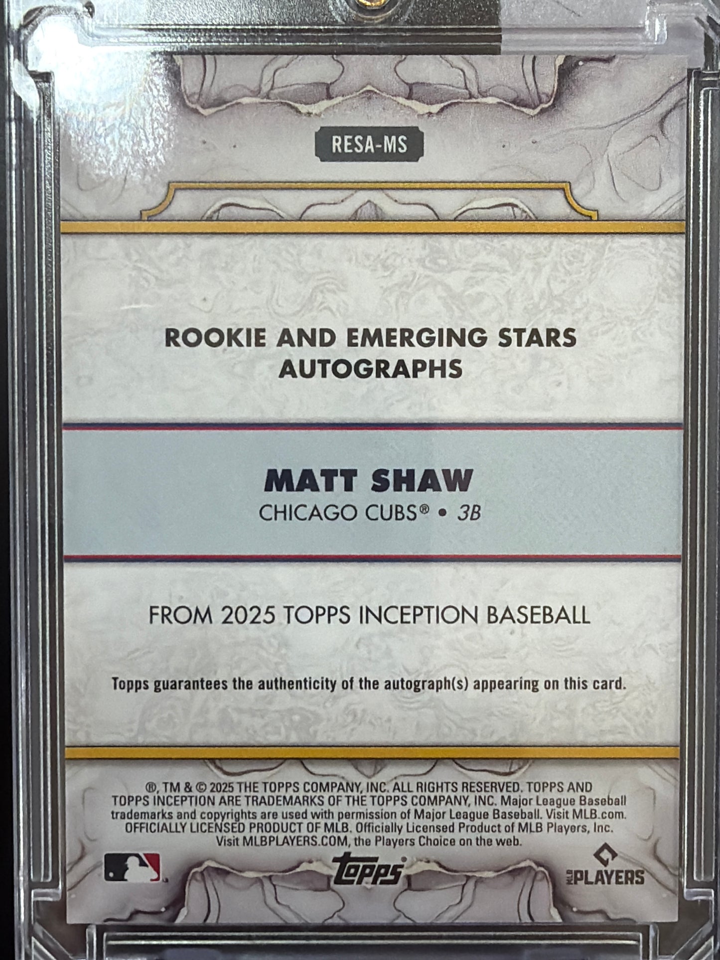 2025 Topps Inception Matt Shaw #RESA-MS /25 RC
