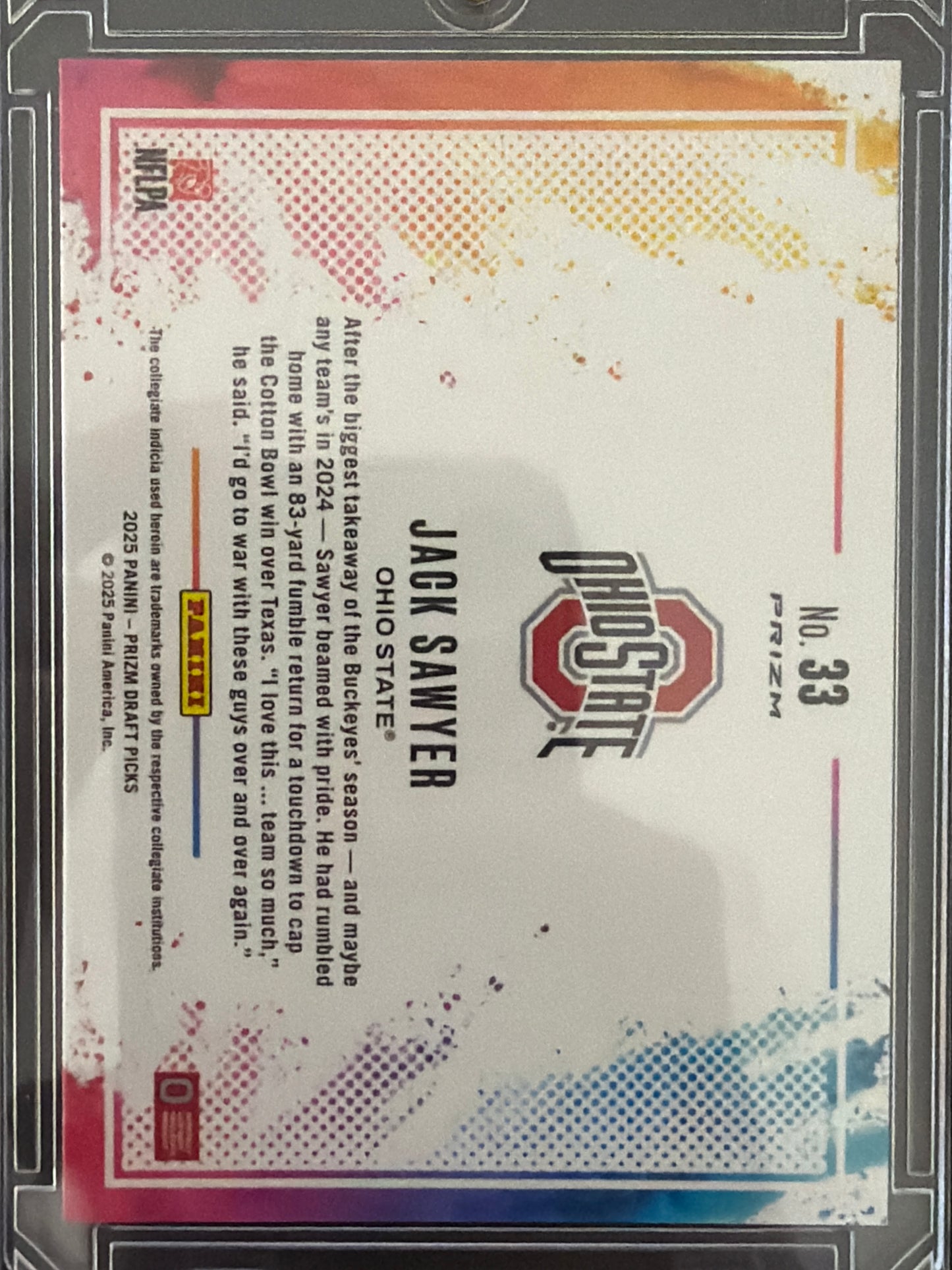 2025 Panini Prizm Draft Picks Color Blast Jack Sawyer #33 RC