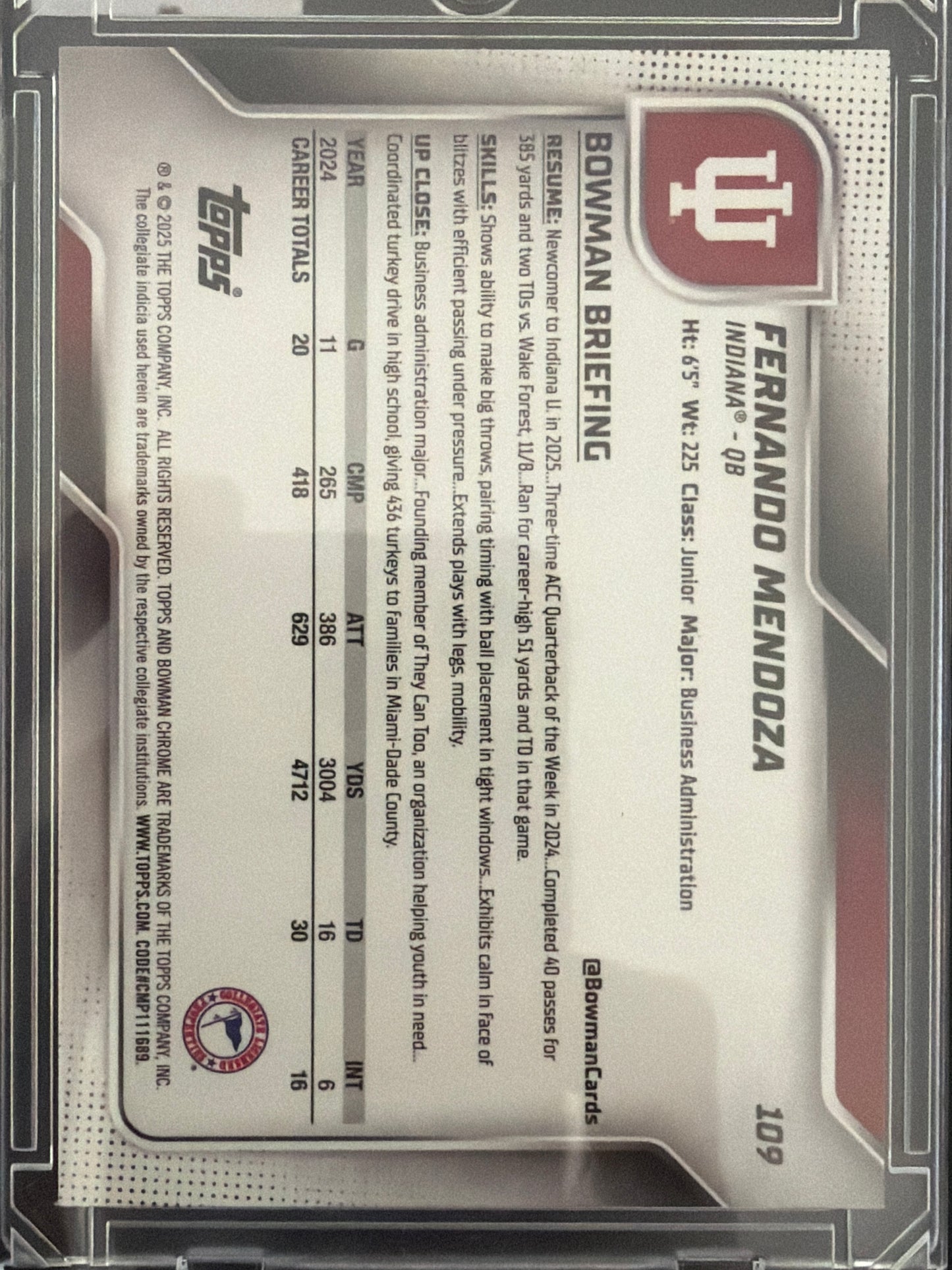 2025 Bowman Chrome Fernando Mendoza #109 Yellow Mini Diamond /350