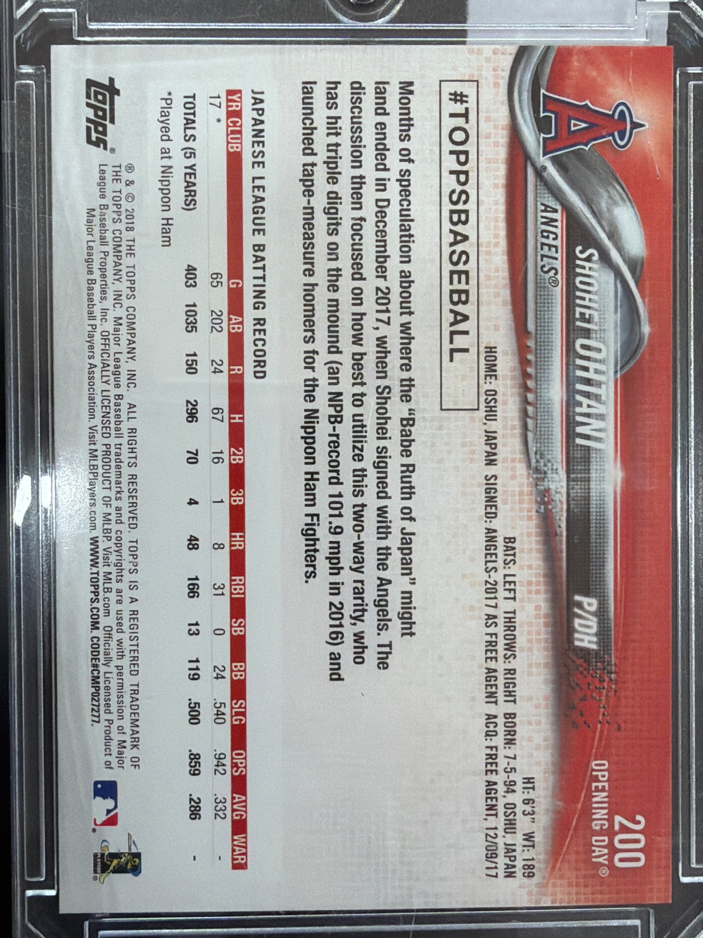 2018 Topps Opening Day Shohei Ohtani #200 RC